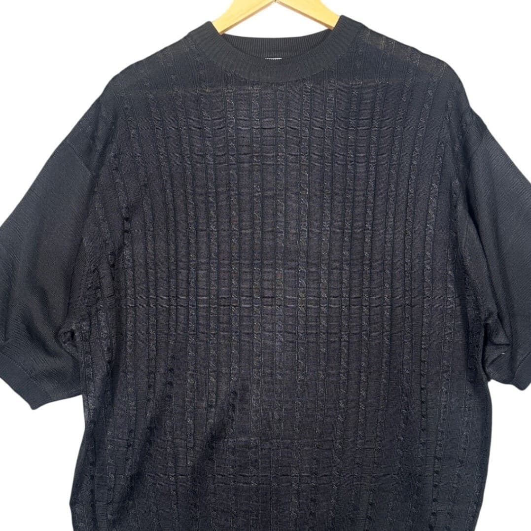 Irvine Park Mens XLG Black Cable Knit Short Sleeve Sweater Top - Thumbnail 4