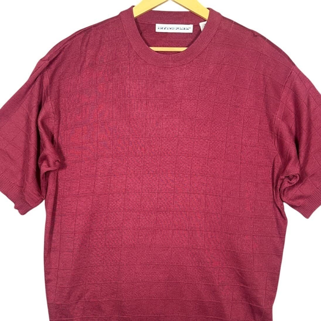 Irvine Park Mens Burgundy Textured Grid Knit Short Sleeve Sweater XLG - Thumbnail 5