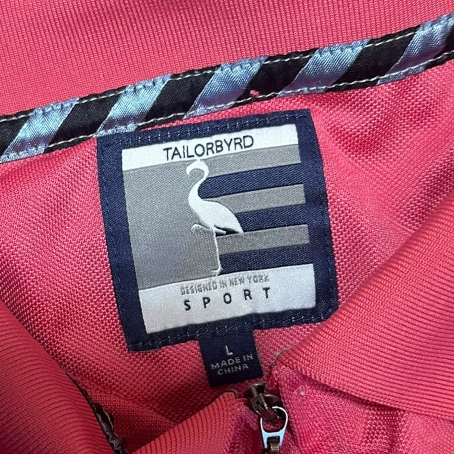 Tailorbyrd Men's Size L Pink Quarter-Zip Performance Striped Polo Size Polyester - Thumbnail 5