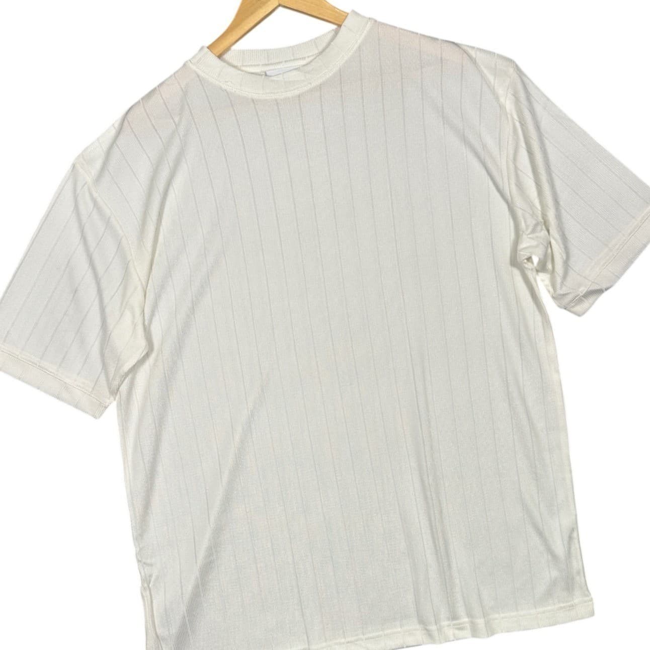 IRVINE PARK Men's White Vertical Stripe Crew Neck T Shirt XL - Thumbnail 2