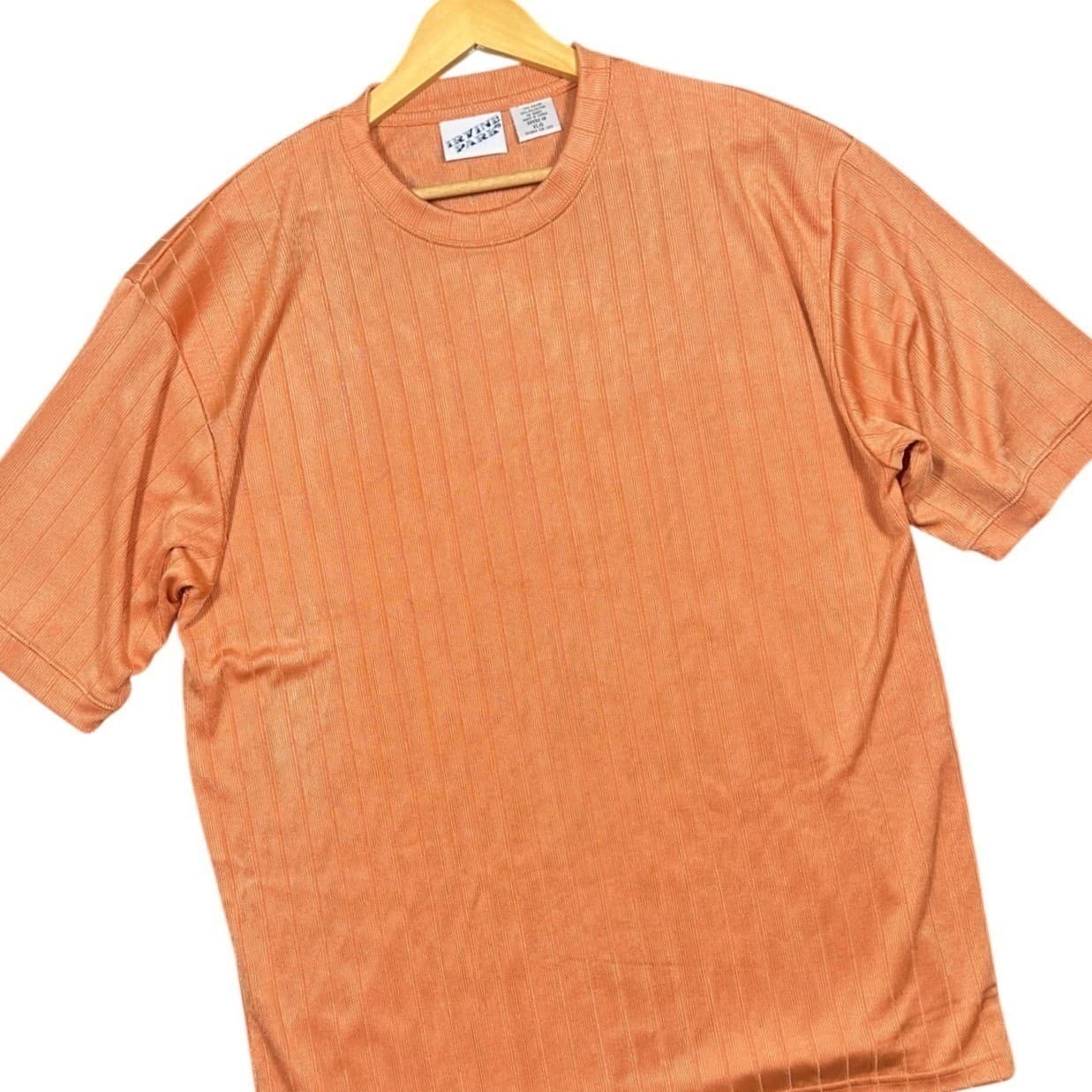 IRVINE PARK Mens XL Orange Striped Textured Short Sleeve T Shirt - Thumbnail 3