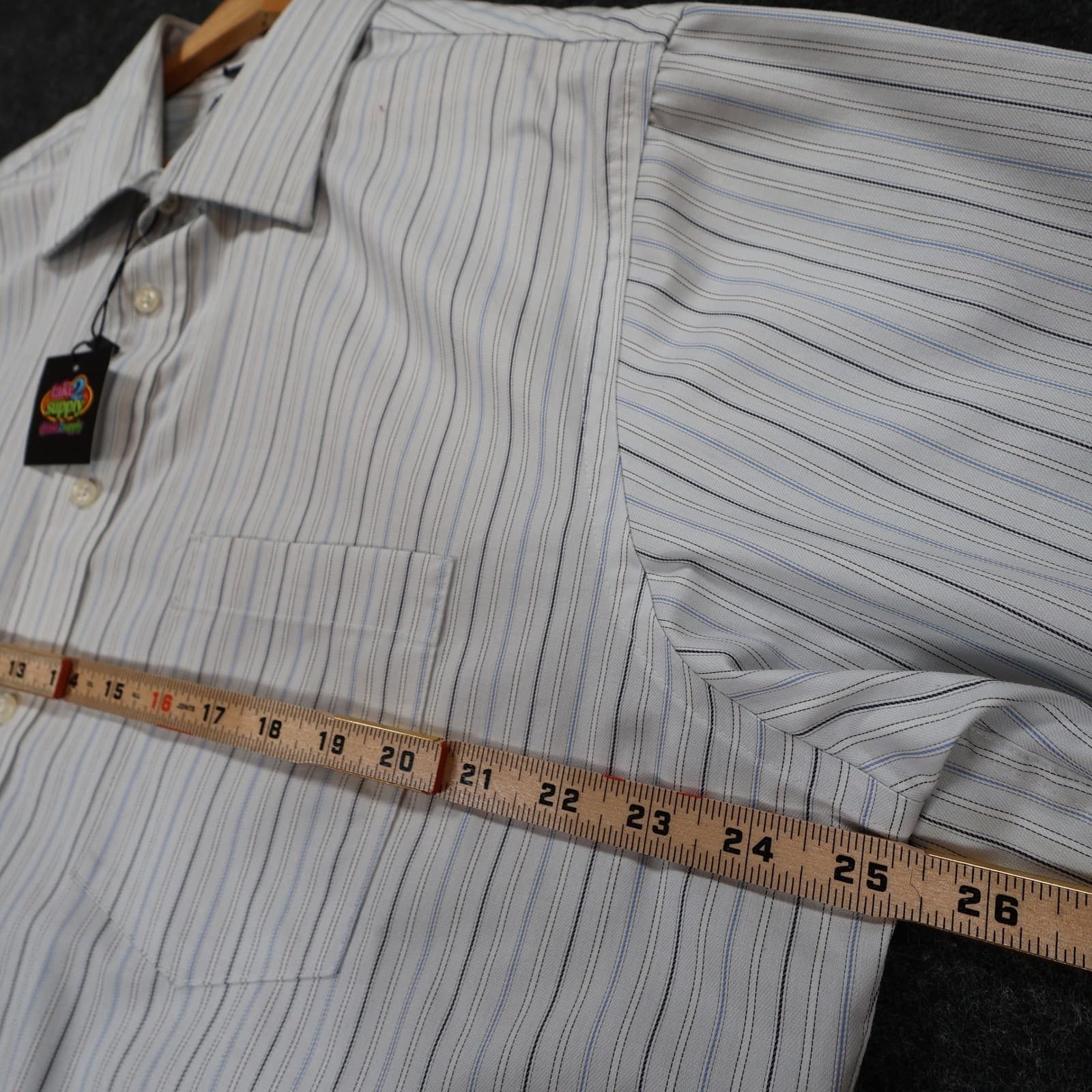 Chaps Button Down Shirt Mens 17.5 White Striped Excellent Non-Iron Classic Fit - Thumbnail 3