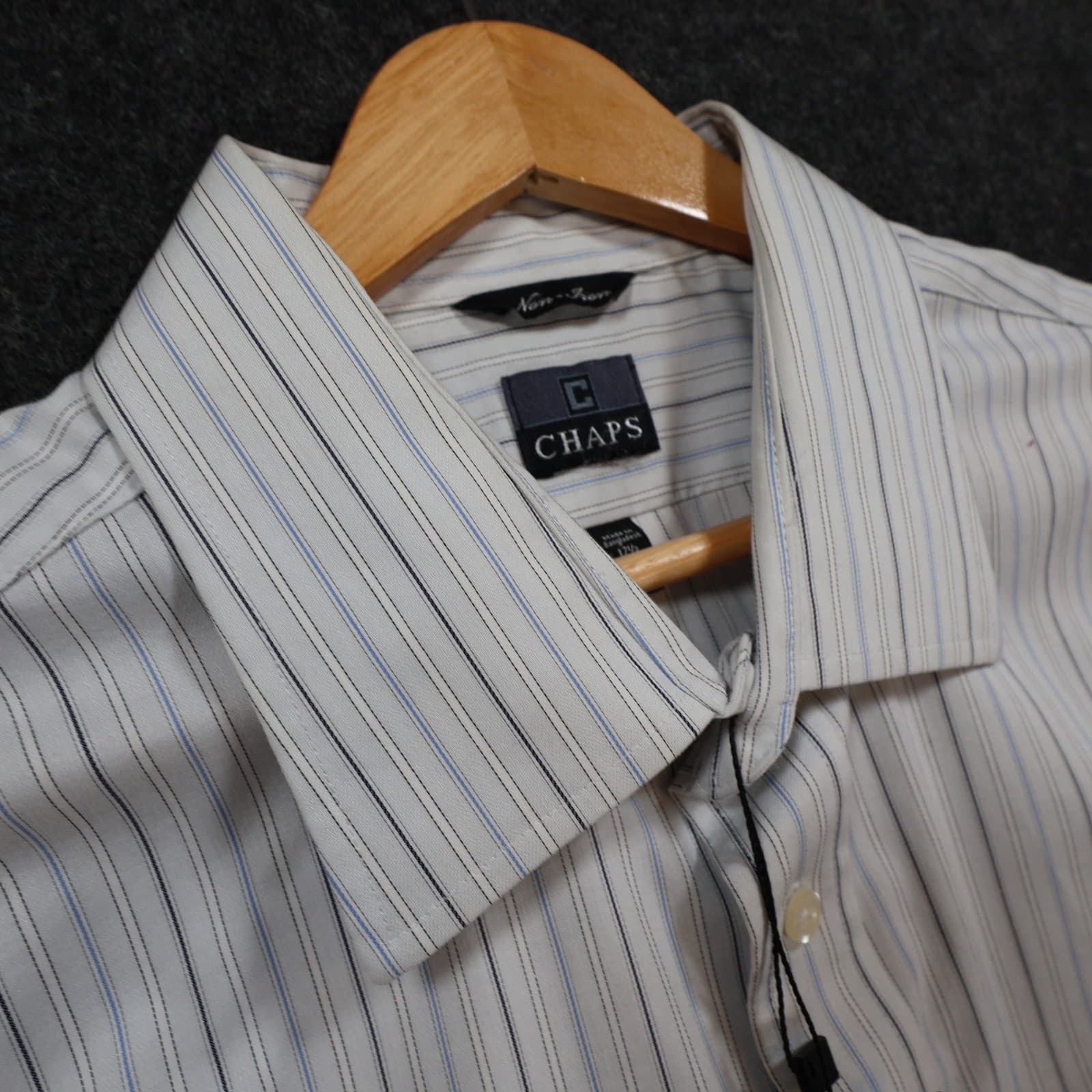 Chaps Button Down Shirt Mens 17.5 White Striped Excellent Non-Iron Classic Fit - Thumbnail 9
