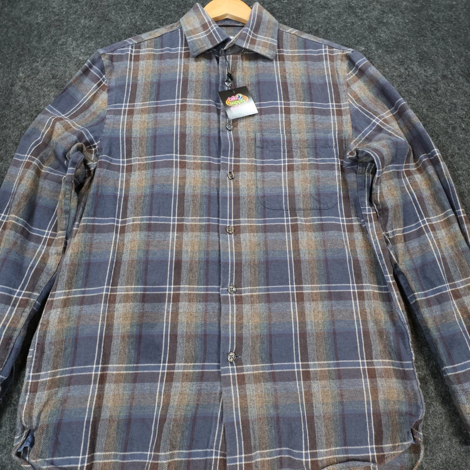 Joseph Abboud Flannel Mens S Blue Excellent Plaid Button Up - Thumbnail 11