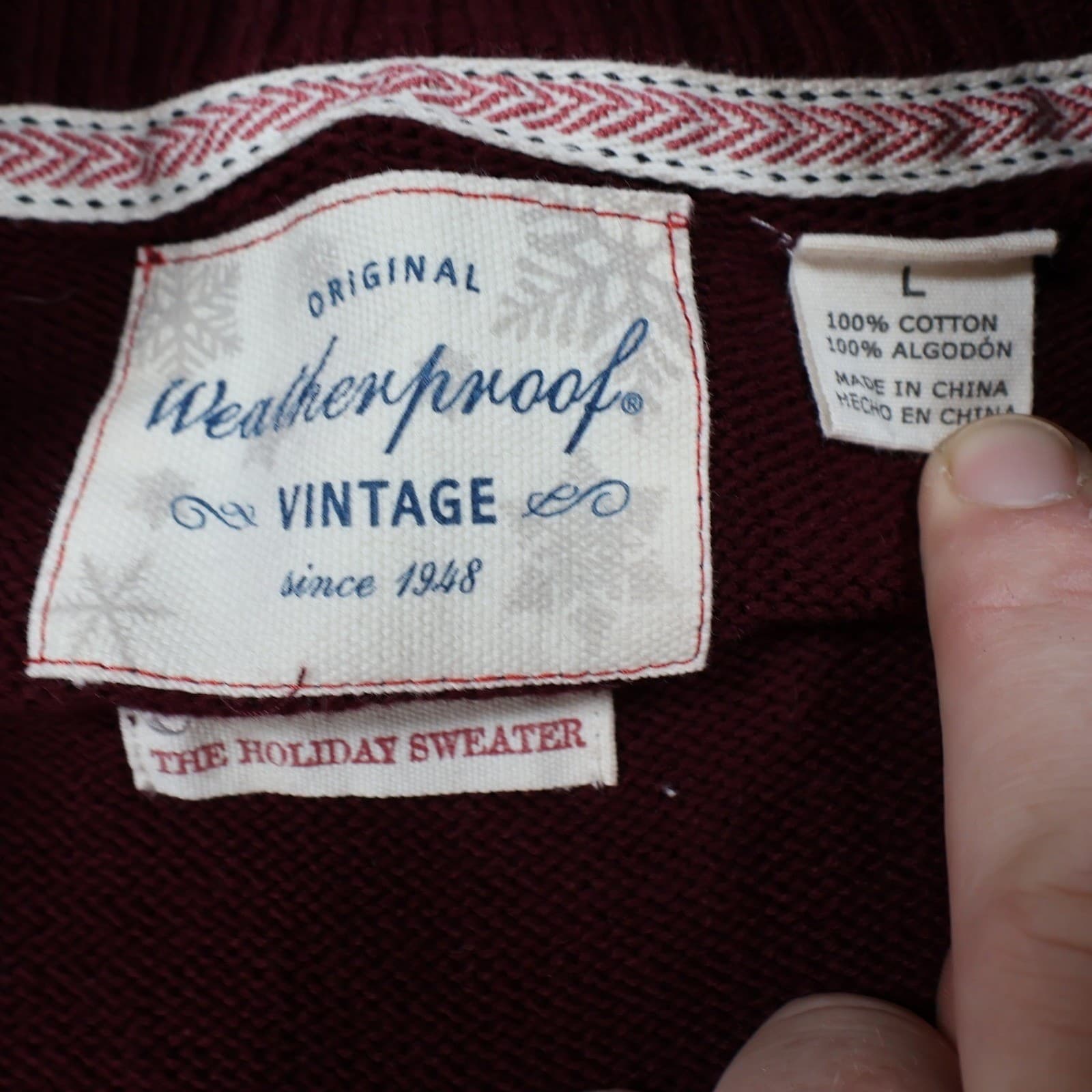 Weatherproof Vintage Quarter Zip Sweater Mens Large Burgundy Excellent Holiday - Thumbnail 8