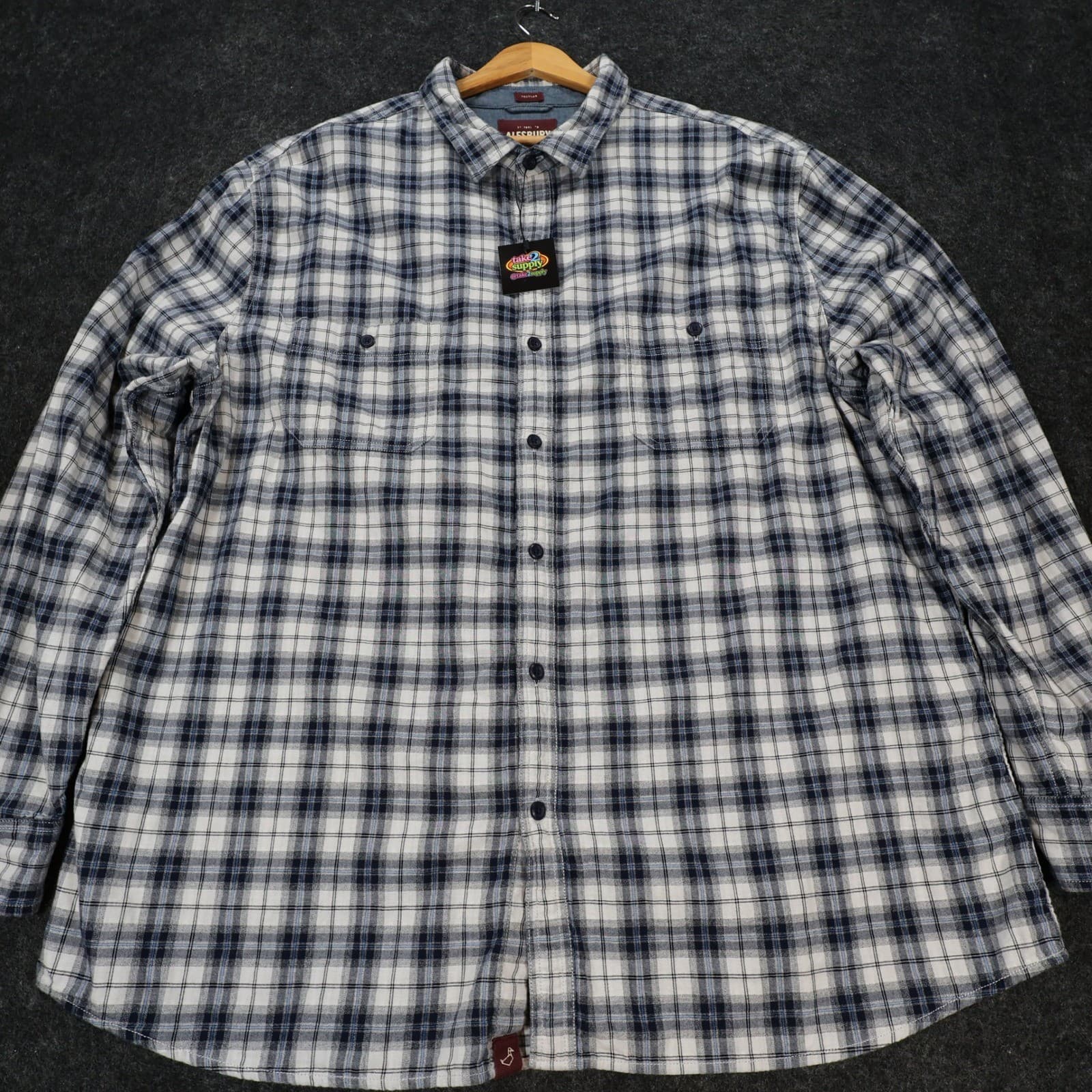 Alesbury Flannel Mens XXL Blue Excellent Plaid Long Sleeve Button Up Shirt - Thumbnail 10