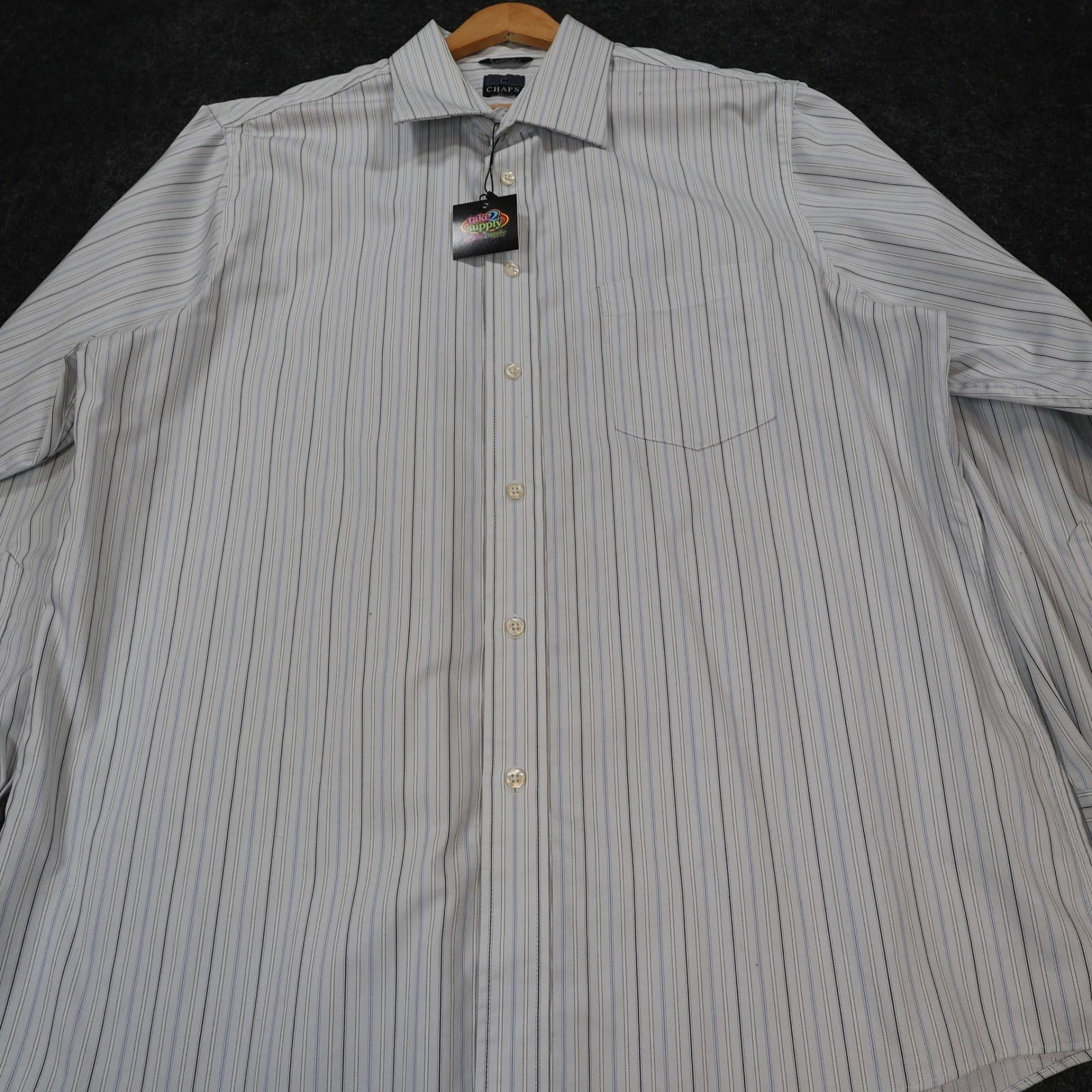 Chaps Button Down Shirt Mens 17.5 White Striped Excellent Non-Iron Classic Fit - Thumbnail 11