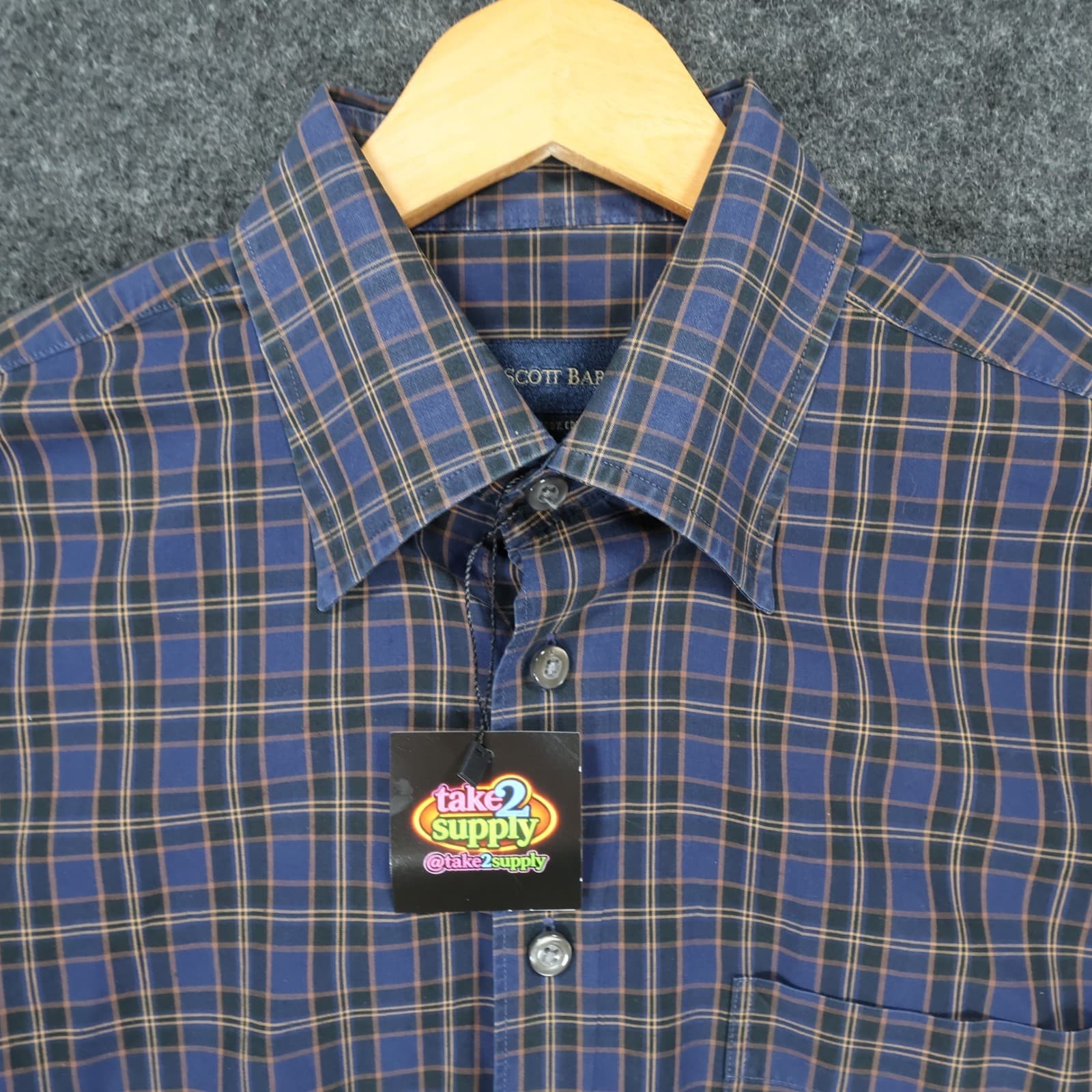 Scott Barber Button Up Mens M Blue Excellent Plaid Long Sleeve - Thumbnail 8