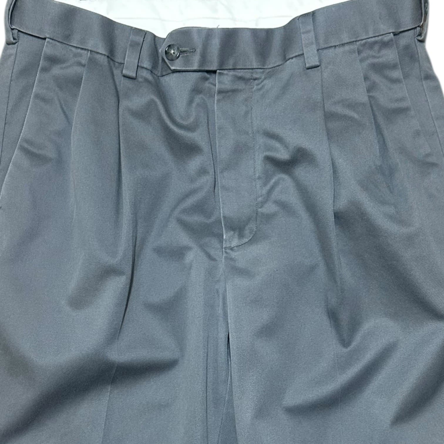 Roundtree & Yorke Men's Grey Pleated Chino Pants 34x32 Cotton Classic Fit - Thumbnail 3