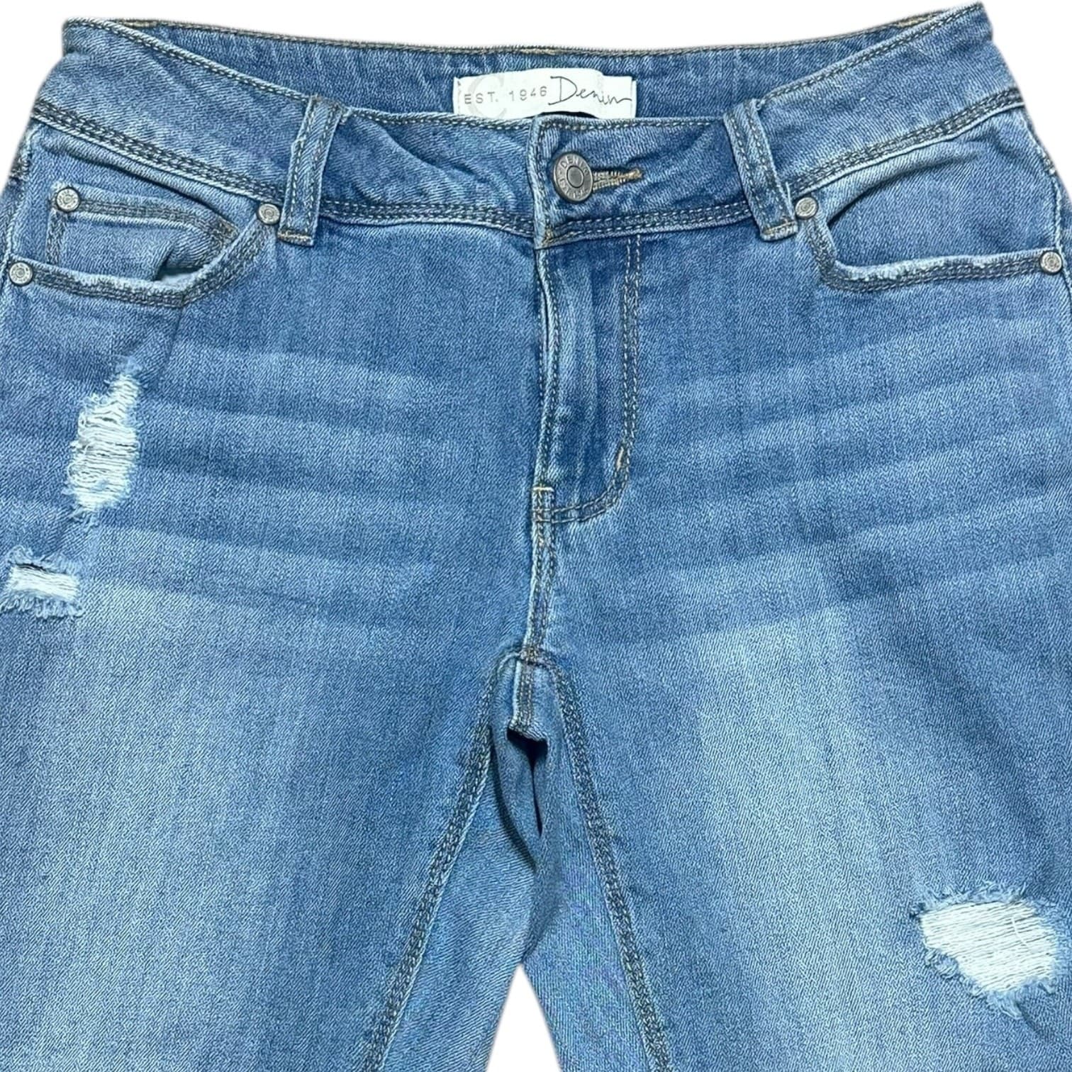 EST 1946 Denim Mid Rise Distressed Frayed Hem Cropped Jeans Womens Size 2 - Thumbnail 2