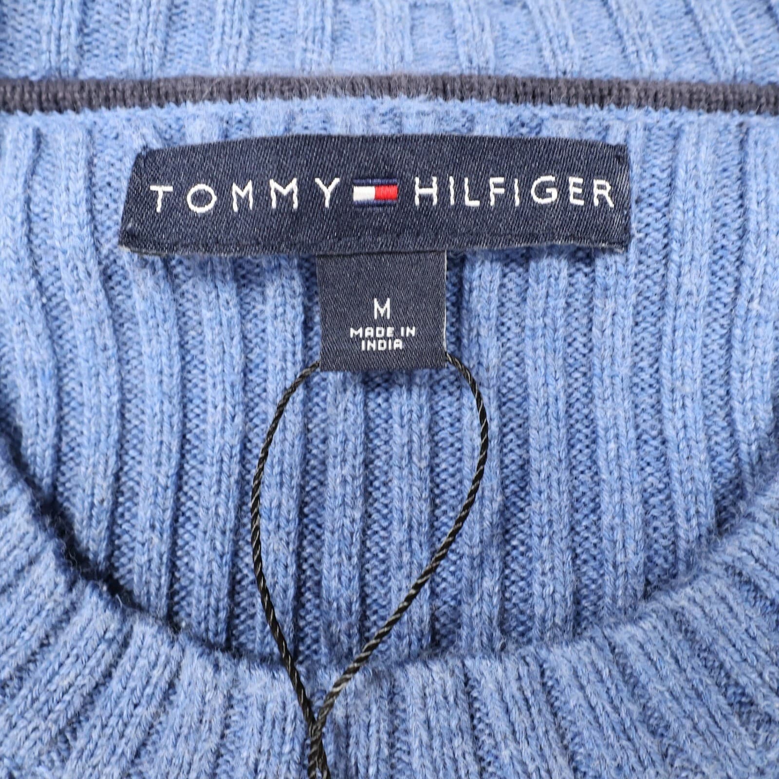 Tommy Hilfiger Sweater Mens Medium Blue Excellent Ribbed Knit - Thumbnail 7