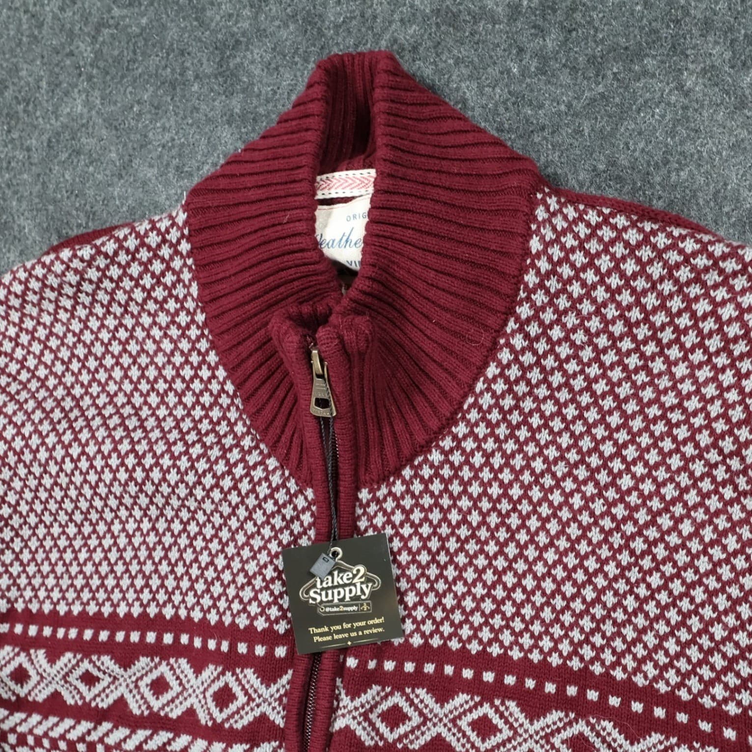 Weatherproof Vintage Quarter Zip Sweater Mens Large Burgundy Excellent Holiday - Thumbnail 3