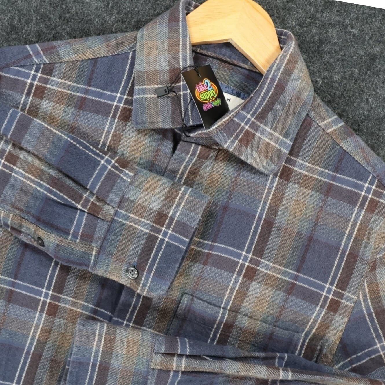 Joseph Abboud Flannel Mens S Blue Excellent Plaid Button Up - Thumbnail 10