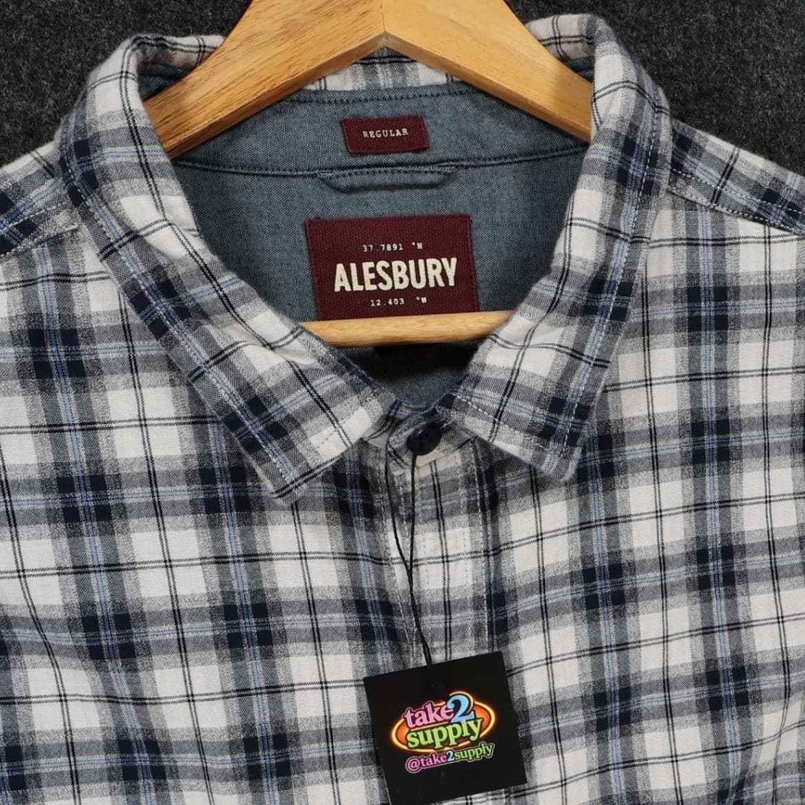 Alesbury Flannel Mens XXL Blue Excellent Plaid Long Sleeve Button Up Shirt - Thumbnail 9