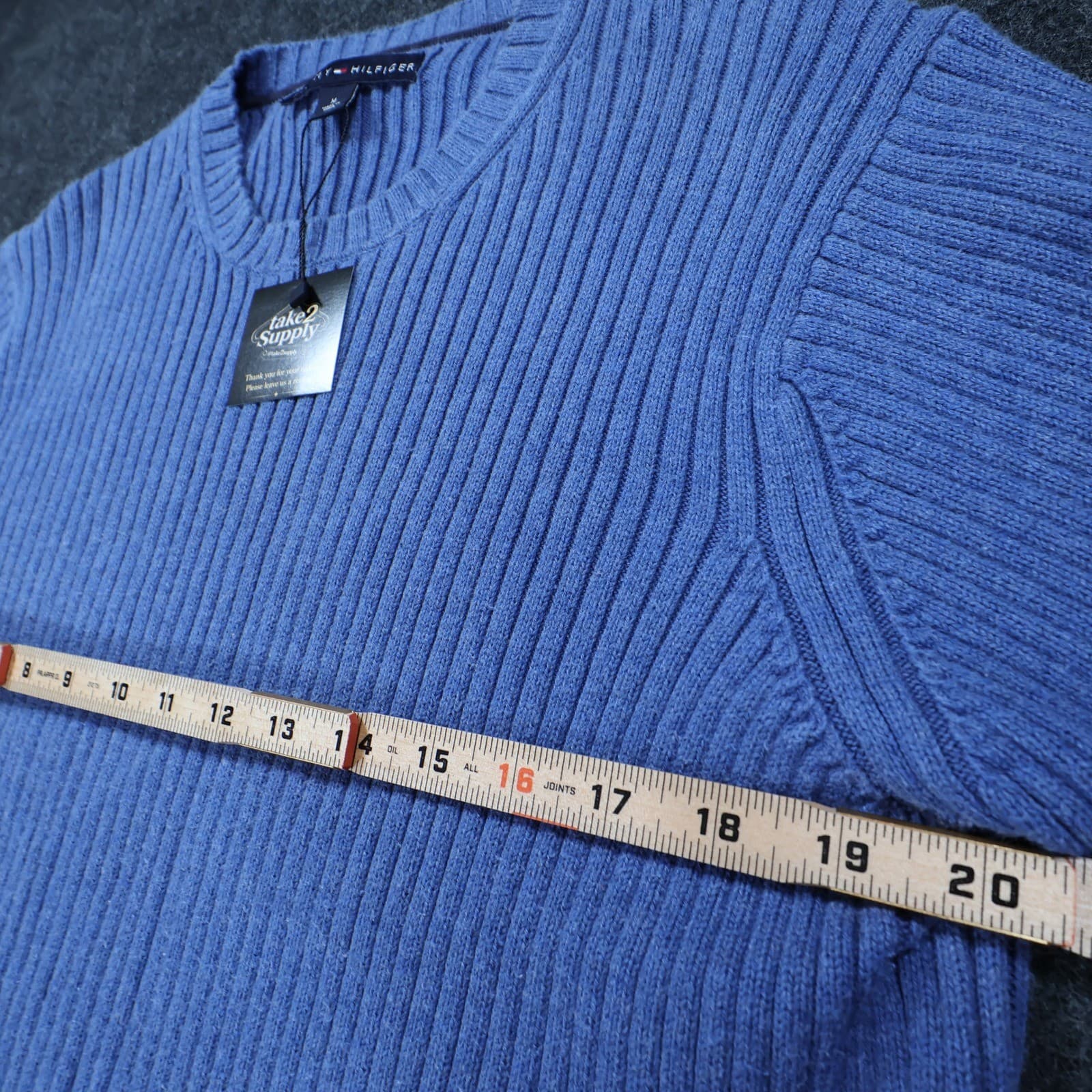 Tommy Hilfiger Sweater Mens Medium Blue Excellent Ribbed Knit - Thumbnail 3