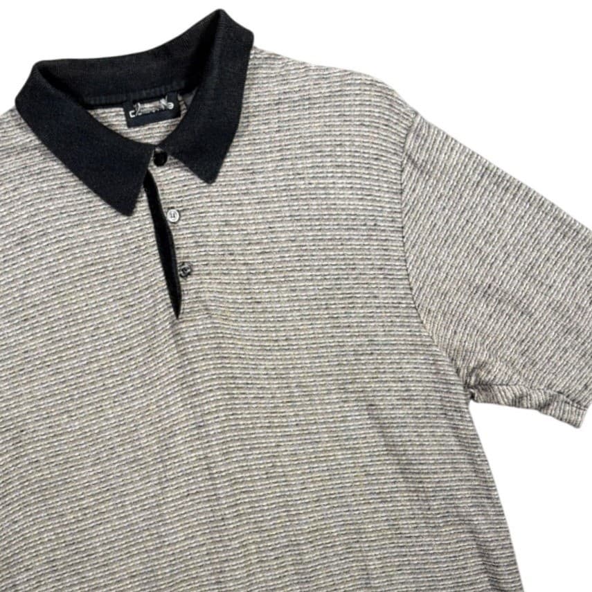 Claiborne Polo Shirt Mens Large Gray Vintage Striped Knit MWR0351 C047 - Thumbnail 3