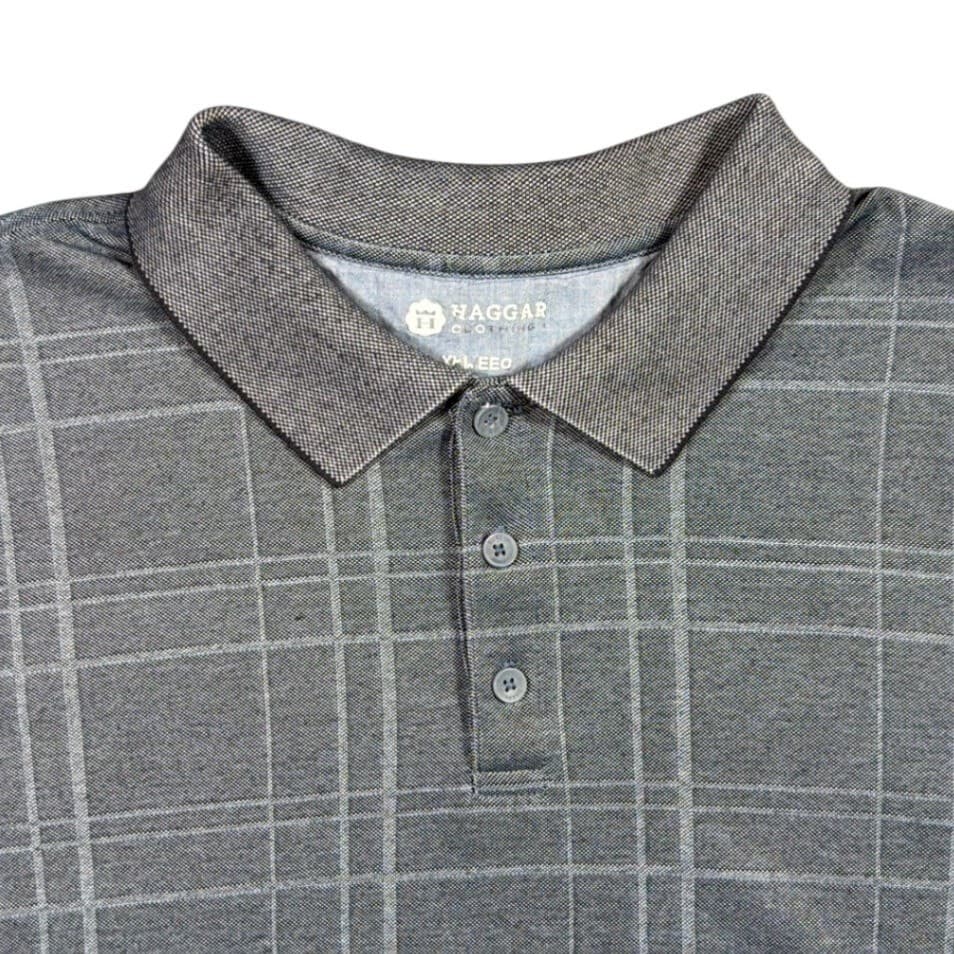Haggar Polo Shirt Mens XXL Gray Plaid Short Sleeve Cotton Blend 1332 - Thumbnail 5