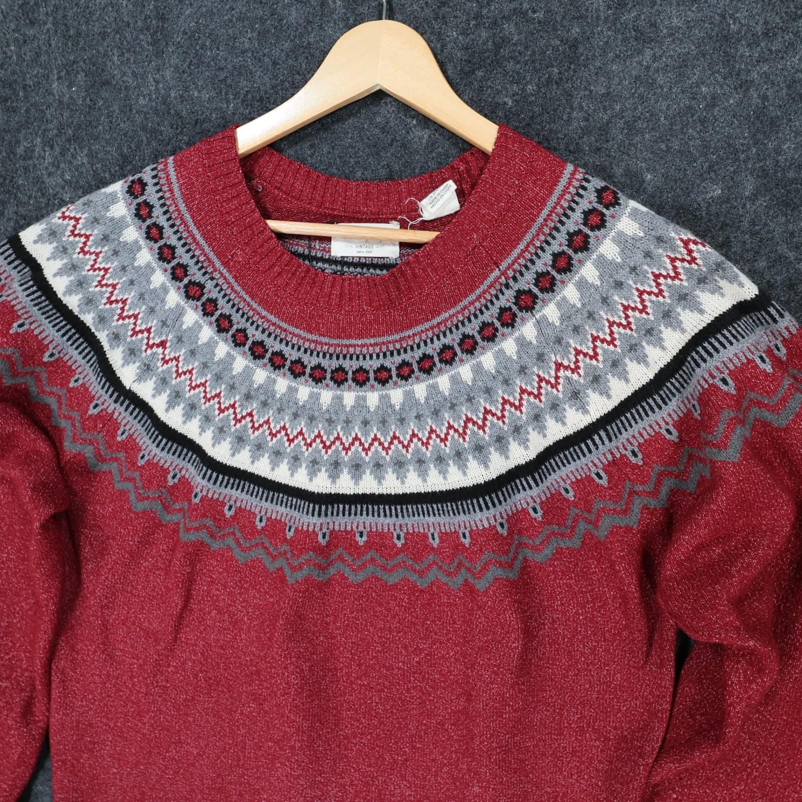 Weatherproof Vintage Sweater Womens Large Red Excellent Fair Isle Knit - Thumbnail 8