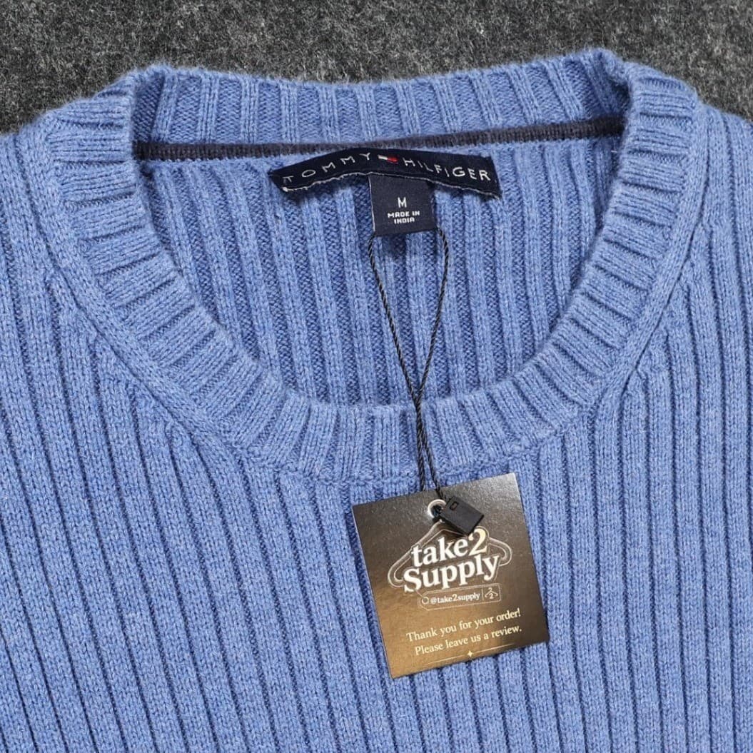 Tommy Hilfiger Sweater Mens Medium Blue Excellent Ribbed Knit - Thumbnail 9