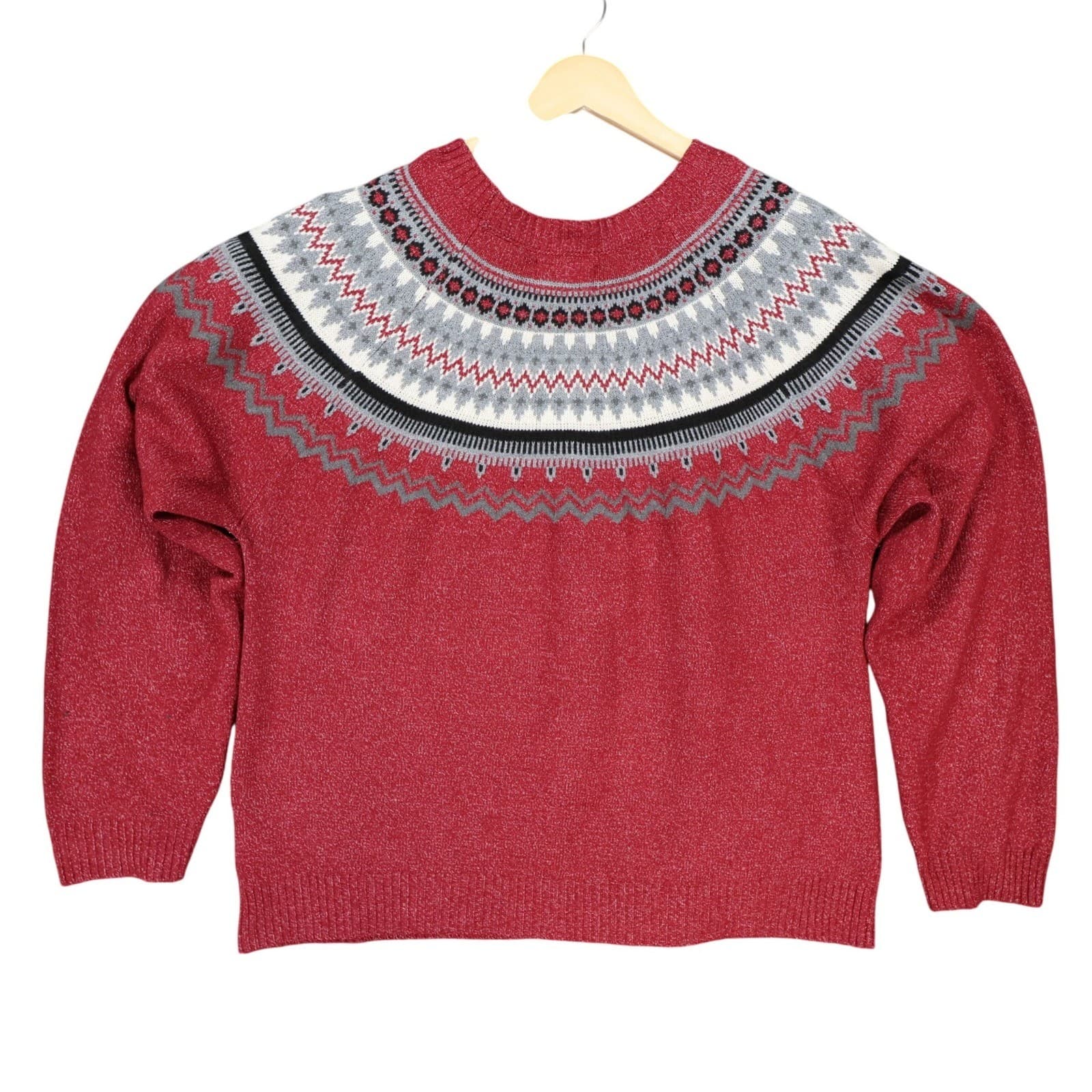 Weatherproof Vintage Sweater Womens Large Red Excellent Fair Isle Knit - Thumbnail 2