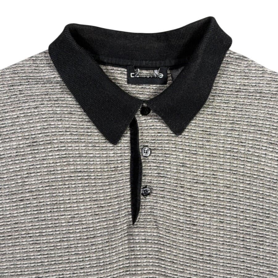 Claiborne Polo Shirt Mens Large Gray Vintage Striped Knit MWR0351 C047 - Thumbnail 5