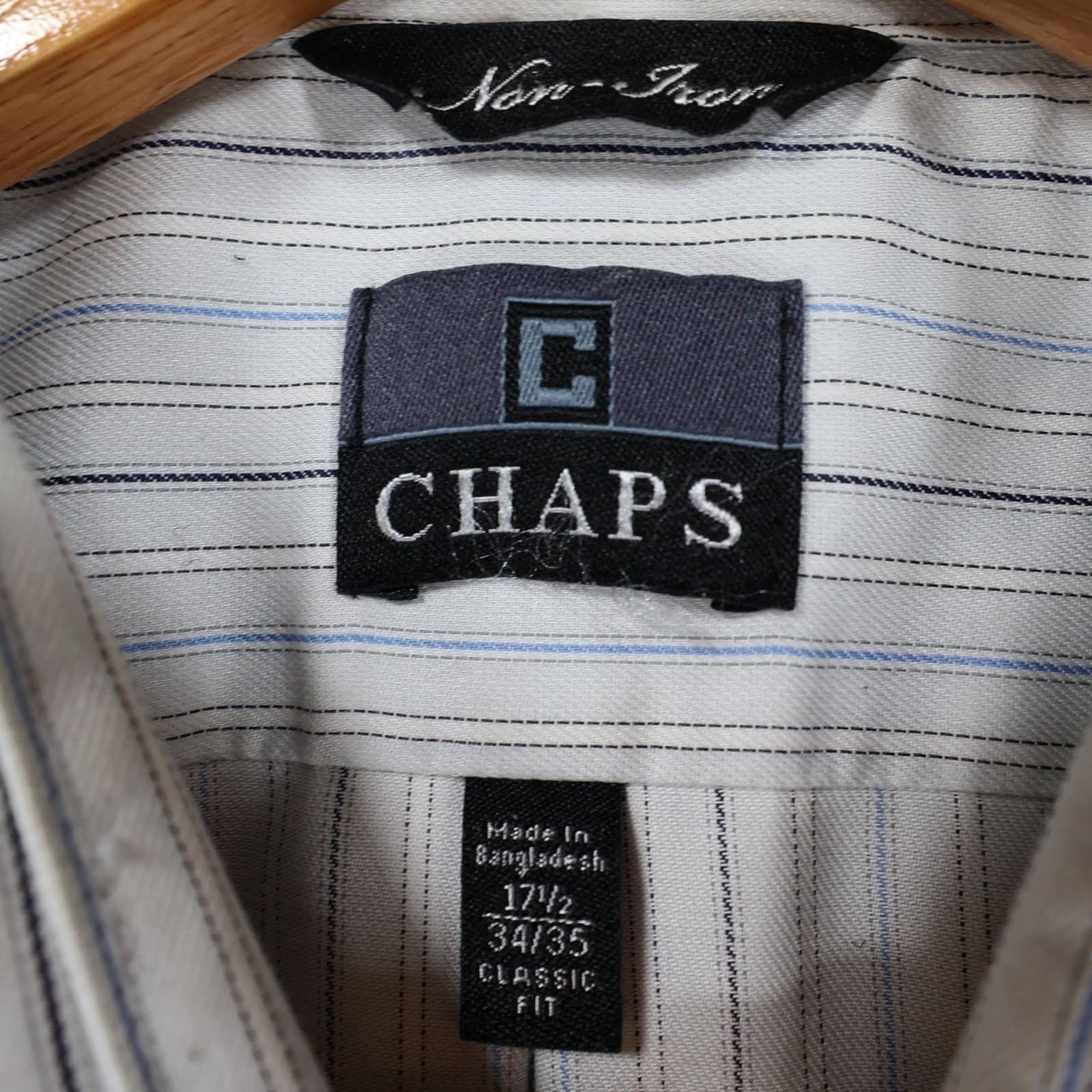 Chaps Button Down Shirt Mens 17.5 White Striped Excellent Non-Iron Classic Fit - Thumbnail 7
