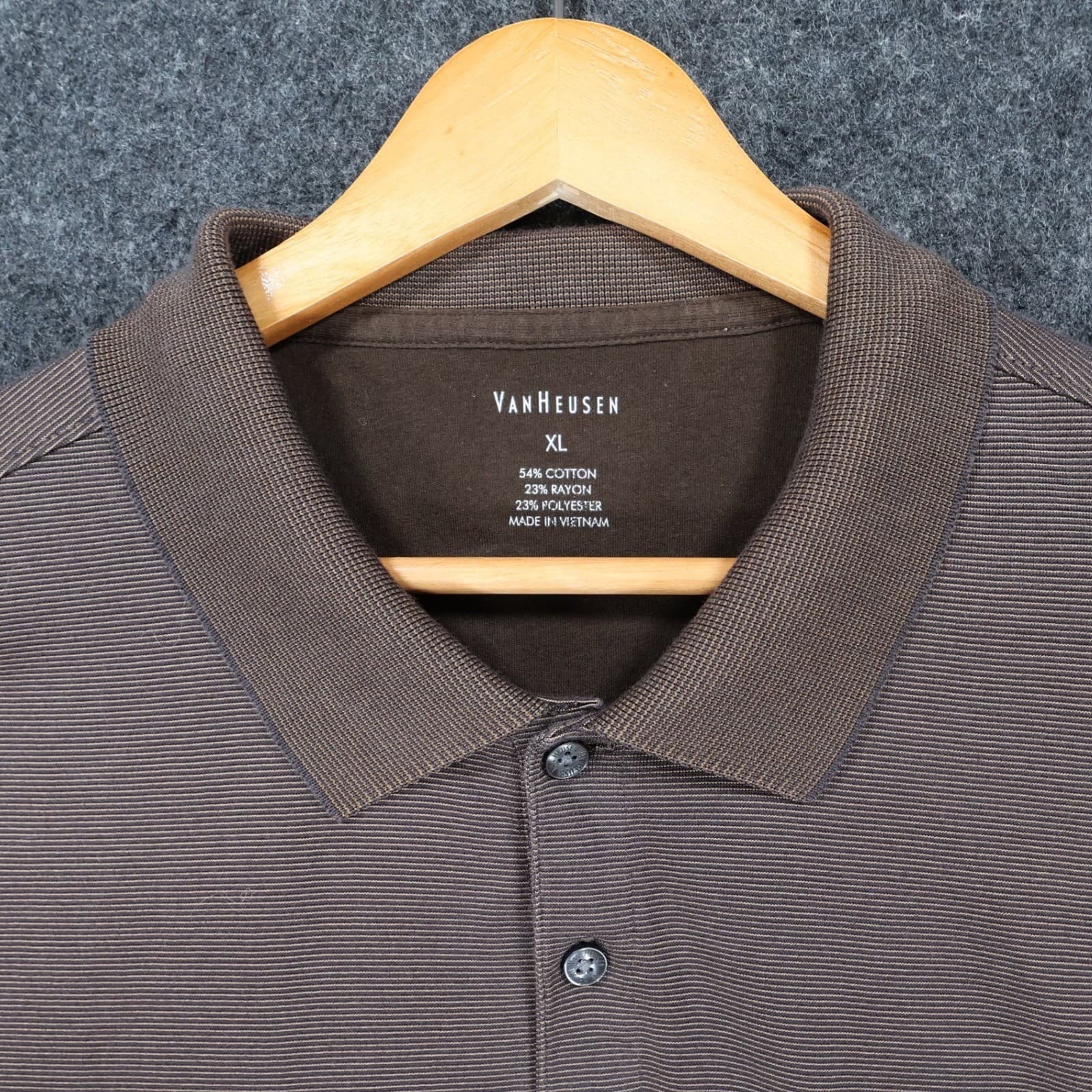 Van Heusen Polo Mens XL Brown Excellent Short Sleeve Ribbed Texture Pocket - Thumbnail 8