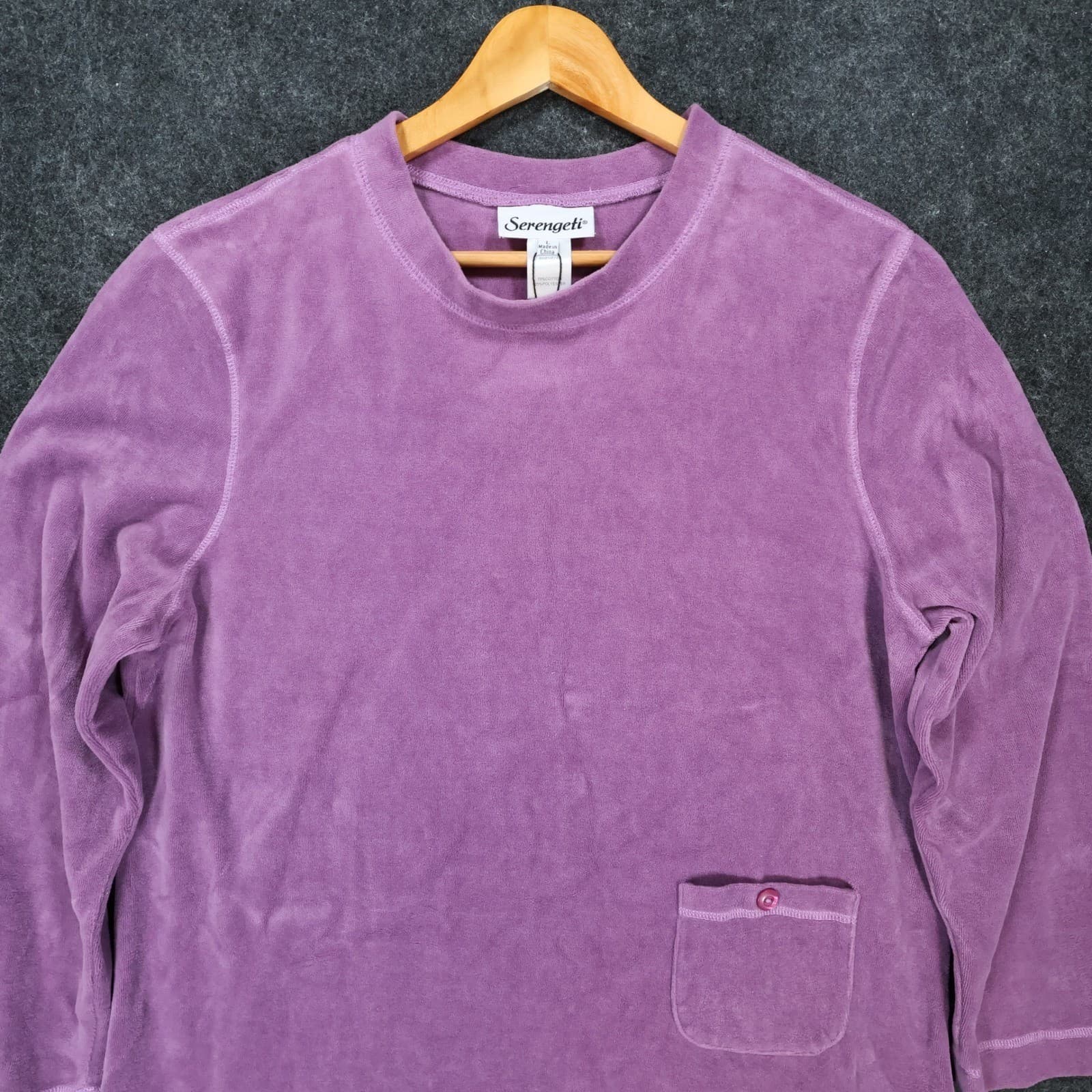 Serengeti Velour Pullover Womens Large Purple Excellent Long Sleeve Pocket Top - Thumbnail 8