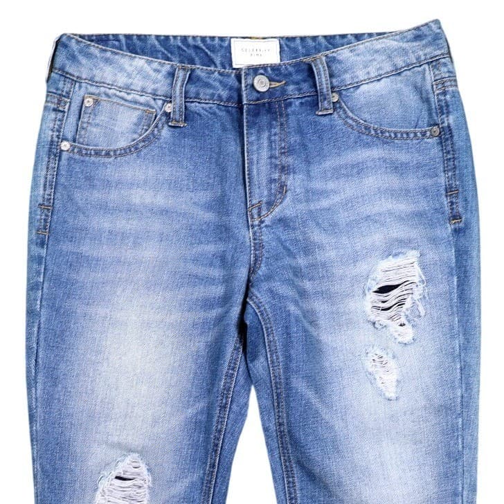 CELEBRITY PINK Women's Blue Distressed Denim Jeans Straight Leg Size 27 - Thumbnail 3