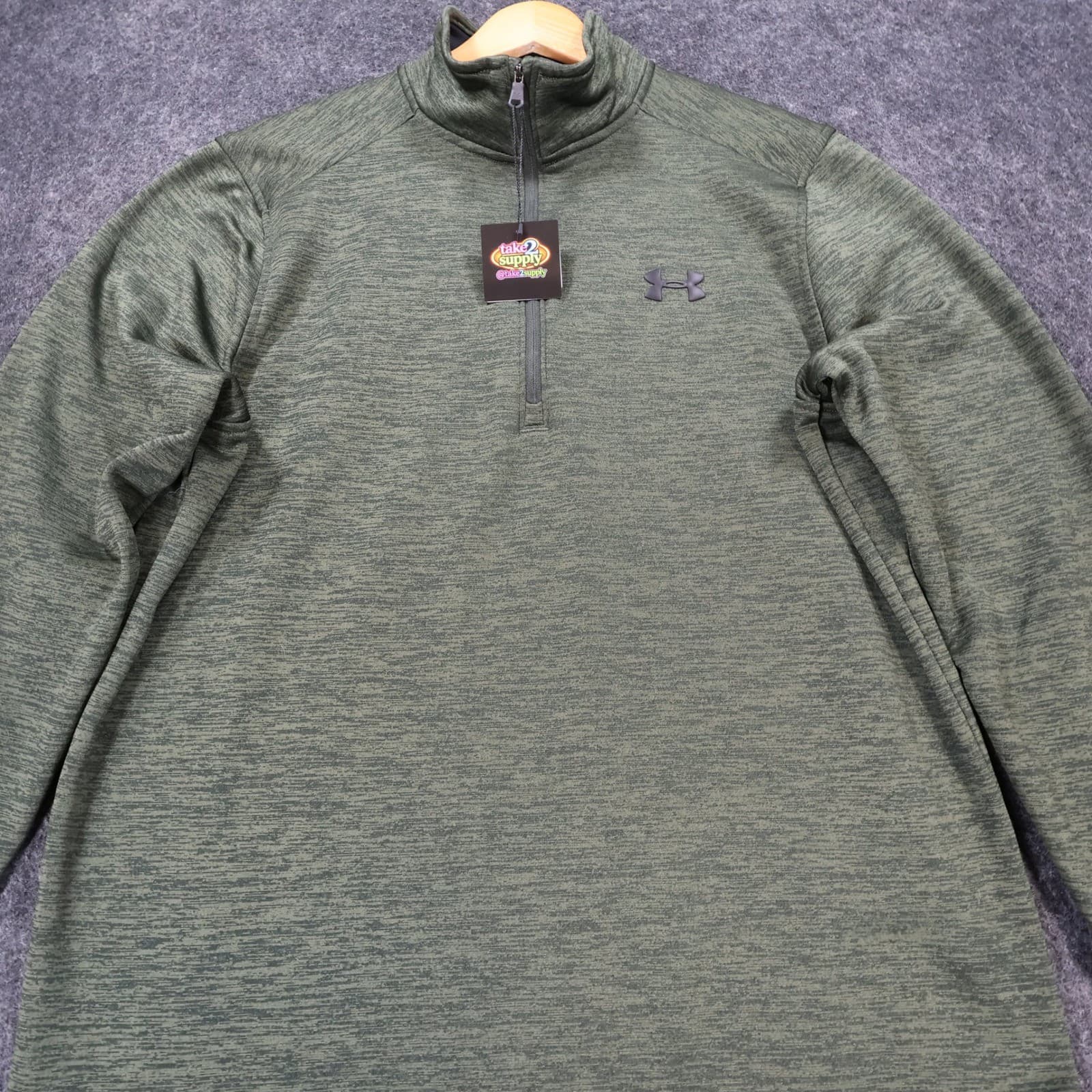 Under Armour Quarter Zip Pullover Mens Medium Green Excellent ColdGear Loose Fit - Thumbnail 10