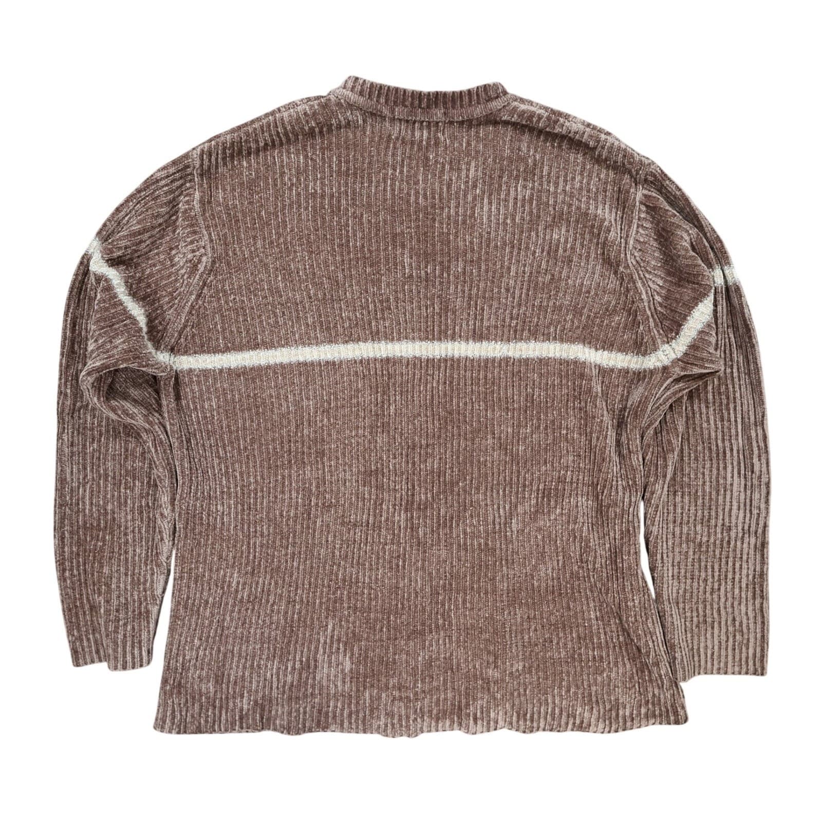 Croft & Barrow Sweater Mens XLT Brown Excellent Chenille Ribbed V-Neck - Thumbnail 2