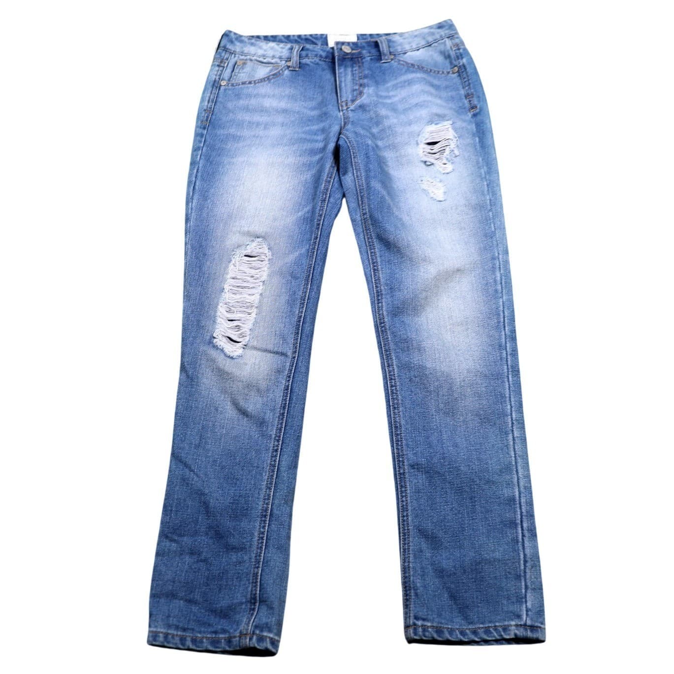 CELEBRITY PINK Women's Blue Distressed Denim Jeans Straight Leg Size 27 - Thumbnail 5