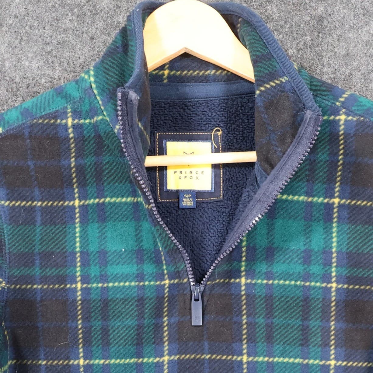 Prince & Fox Fleece Pullover Mens Small Green Excellent Plaid Quarter Zip - Thumbnail 9