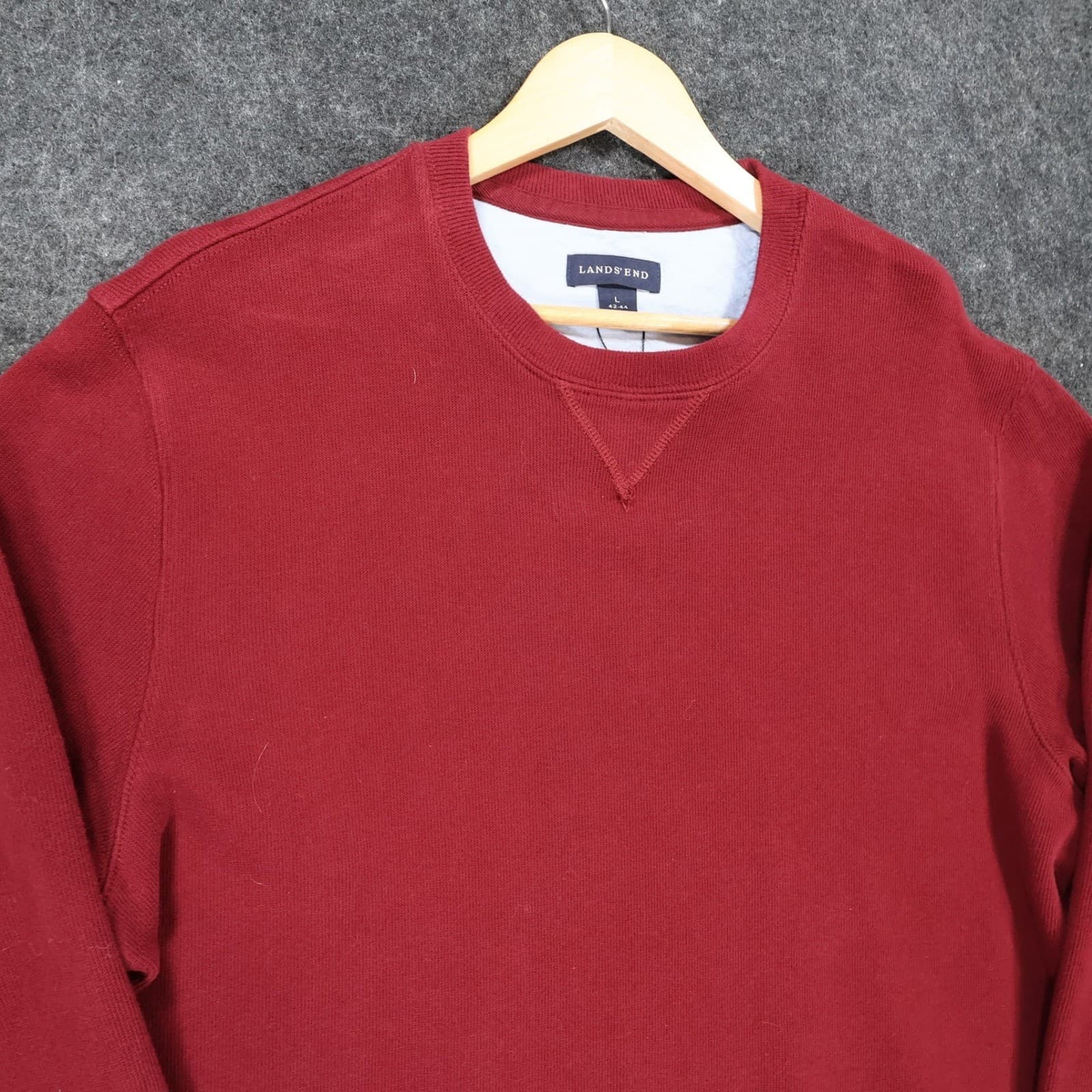 Lands End Sweatshirt Mens L Red Excellent Crewneck Ribbed Trim - Thumbnail 9