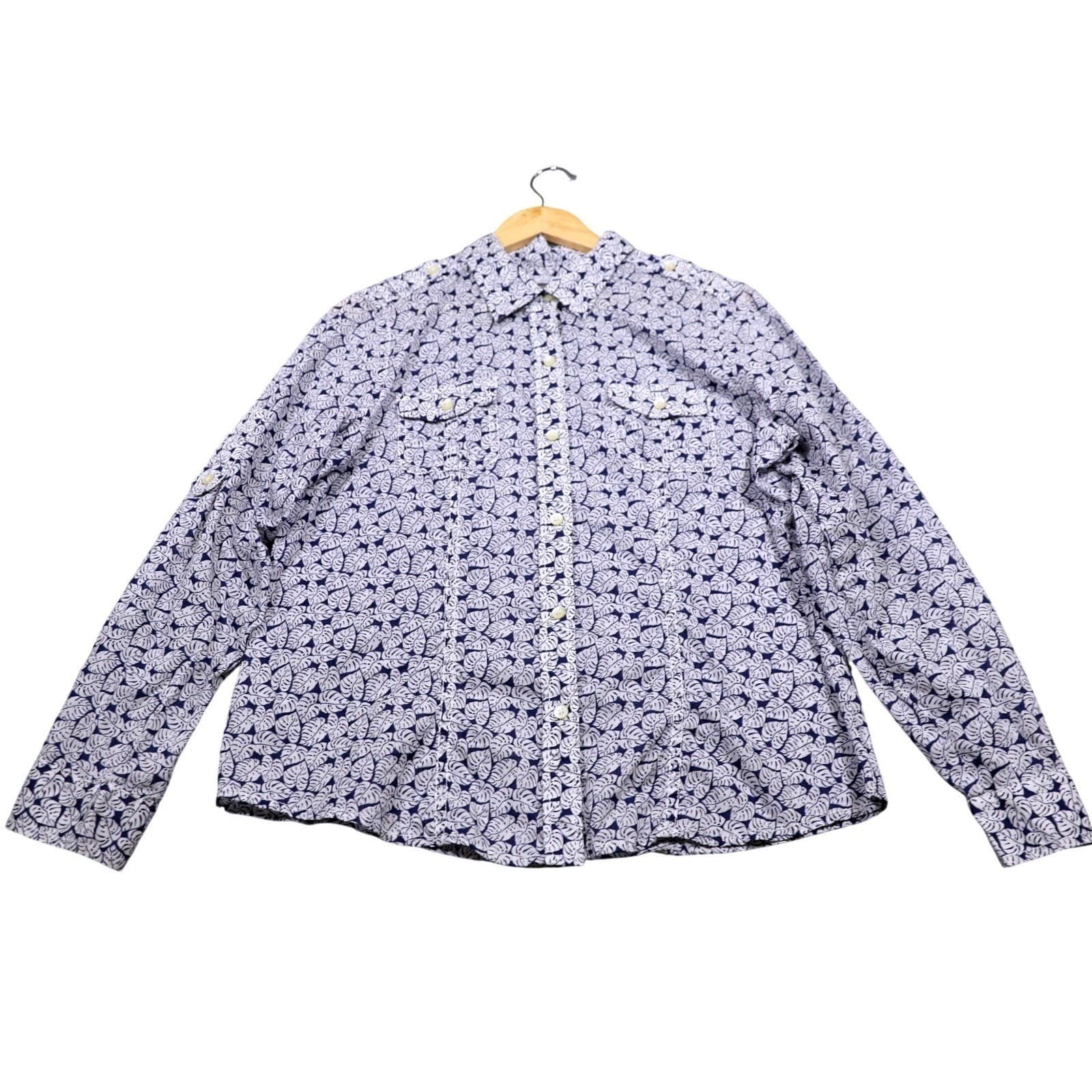Liz Claiborne Womens Button Down Shirt Long Sleeve Tropical Leaf Print Size M - Thumbnail 5