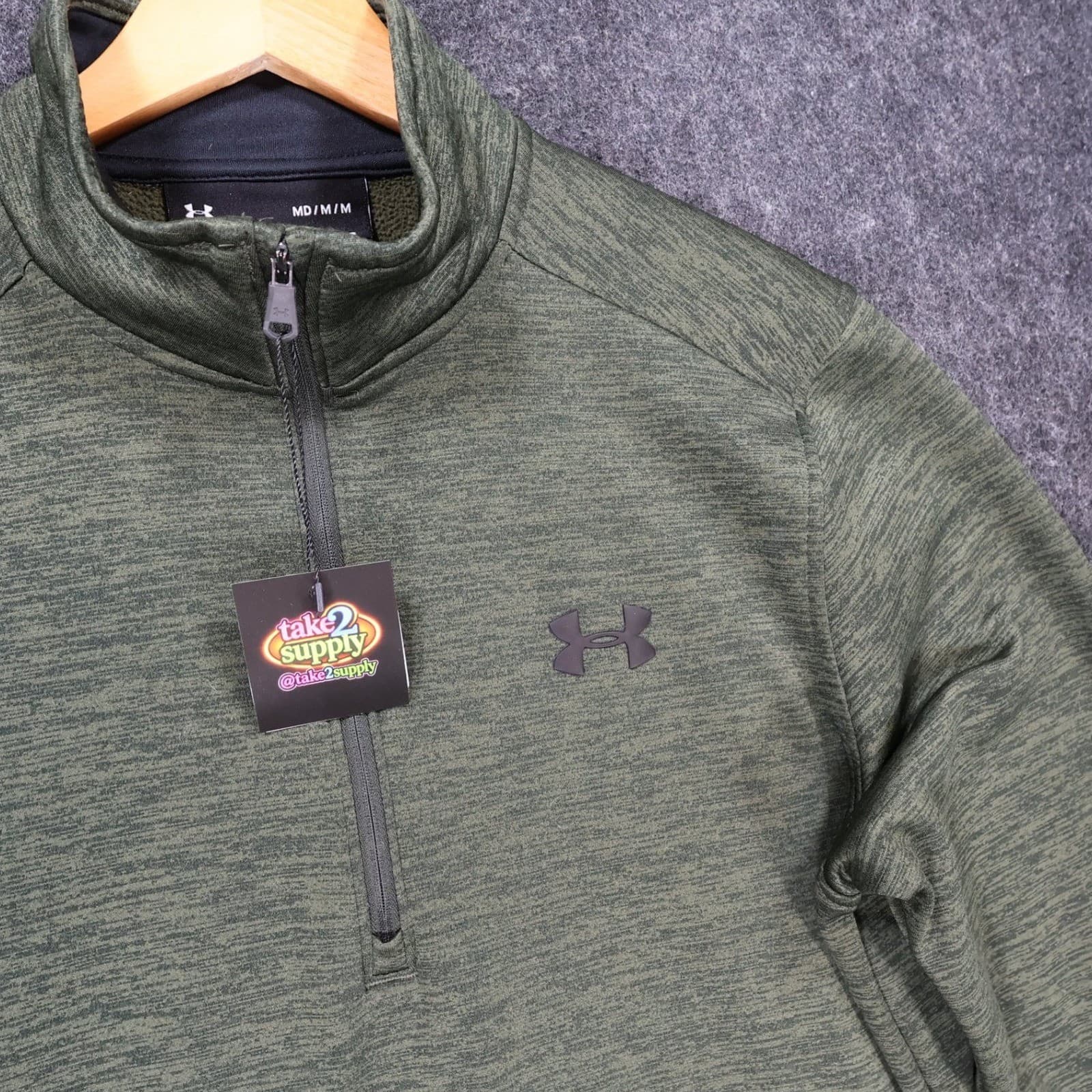 Under Armour Quarter Zip Pullover Mens Medium Green Excellent ColdGear Loose Fit - Thumbnail 9