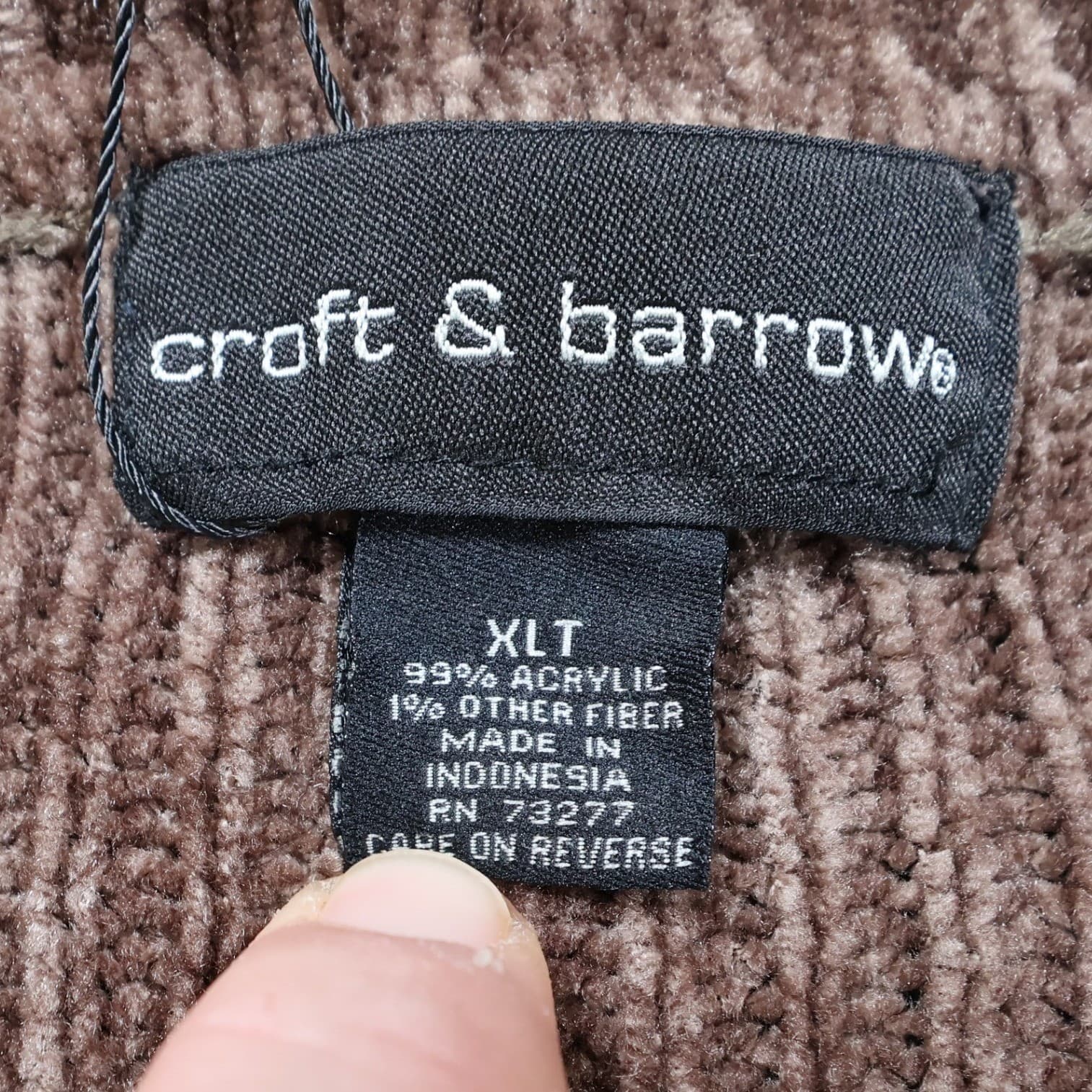 Croft & Barrow Sweater Mens XLT Brown Excellent Chenille Ribbed V-Neck - Thumbnail 8