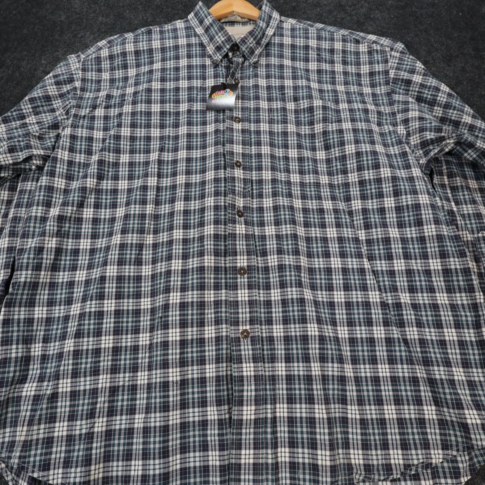 Haggar Button Down Mens XXL Blue Excellent Plaid Cotton - Thumbnail 9