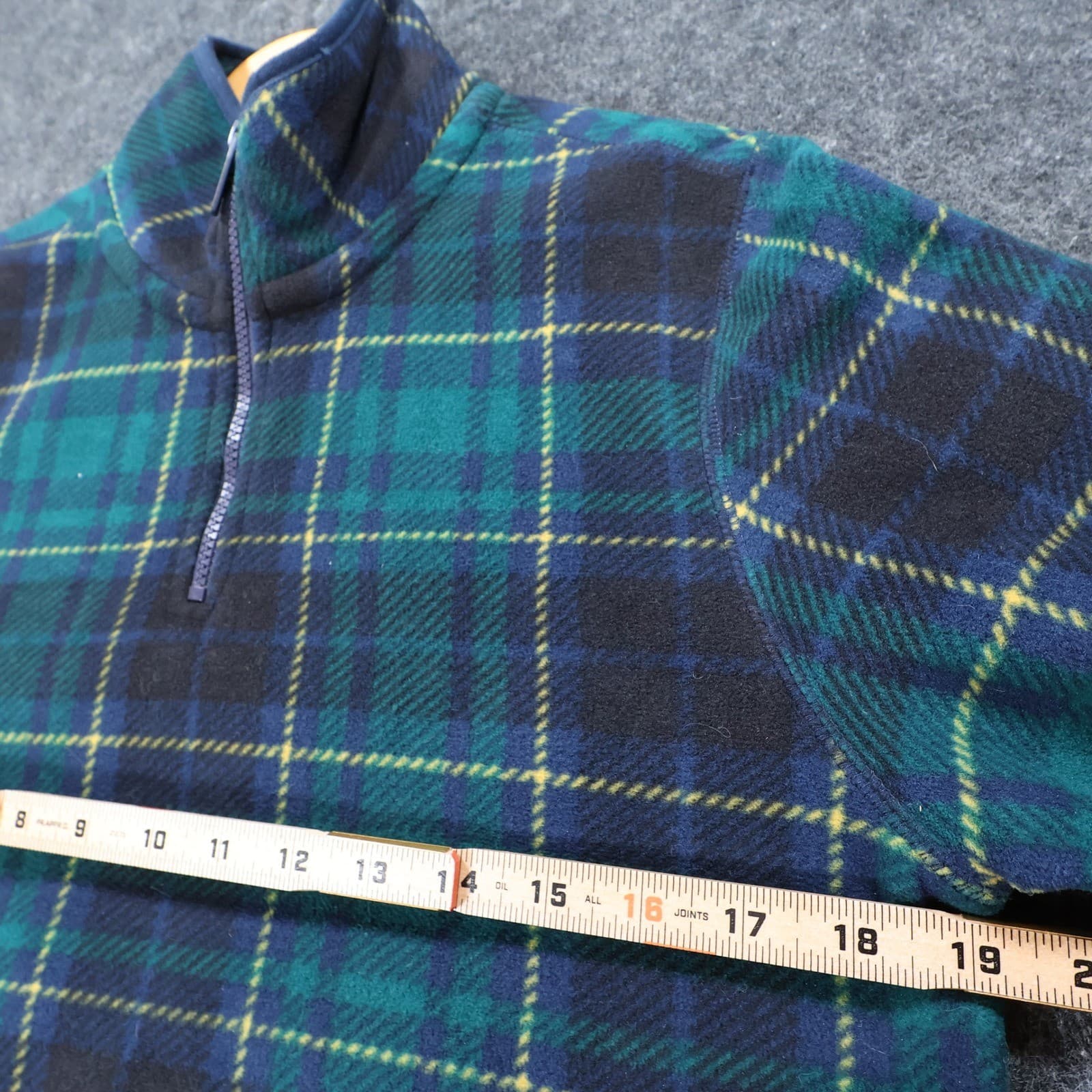 Prince & Fox Fleece Pullover Mens Small Green Excellent Plaid Quarter Zip - Thumbnail 3