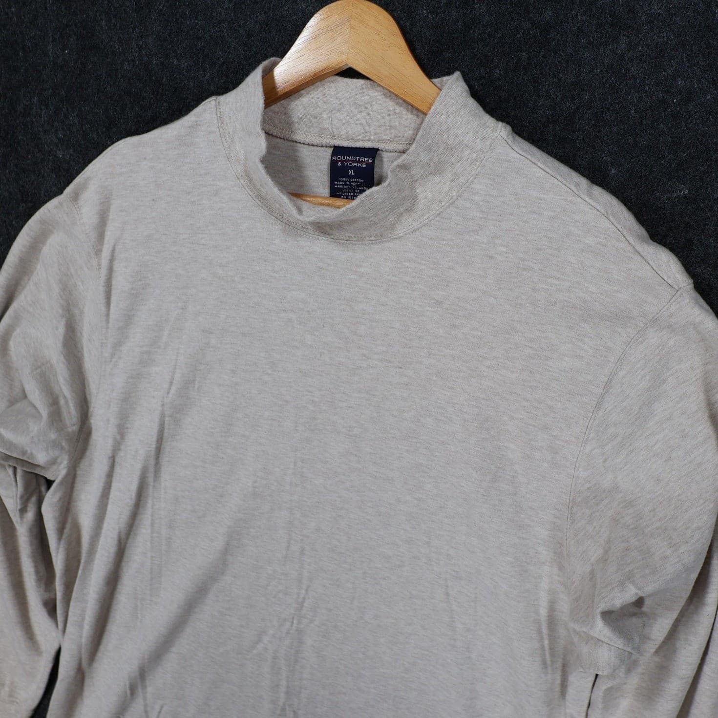 Roundtree & Yorke Mock Neck Shirt Mens XL Beige Excellent Heathered Cotton - Thumbnail 8
