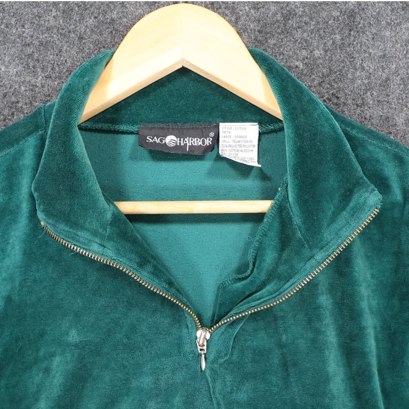 Sag Harbor Pullover Women Large Green Excellent Velour Quarter Zip - Thumbnail 8