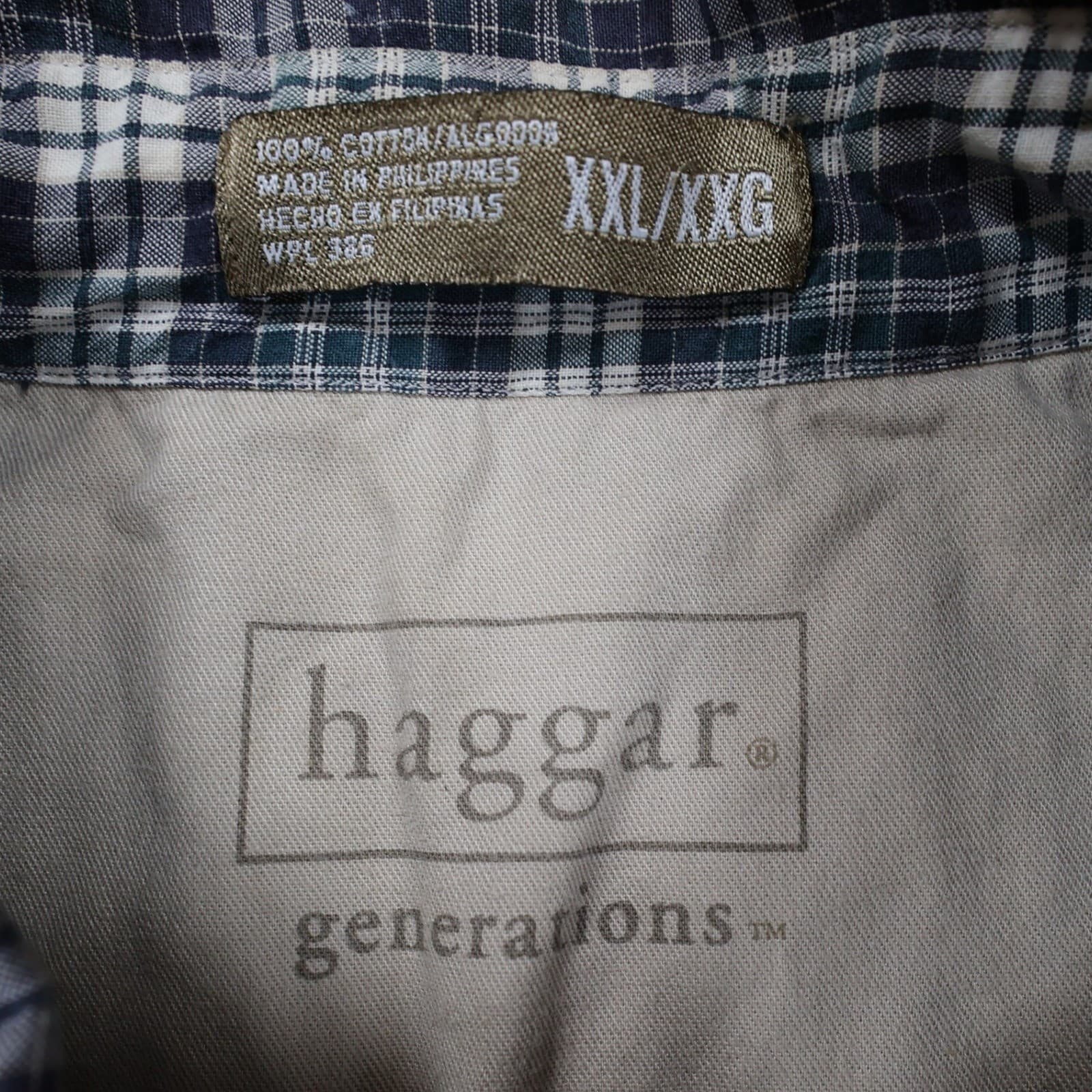 Haggar Button Down Mens XXL Blue Excellent Plaid Cotton - Thumbnail 7