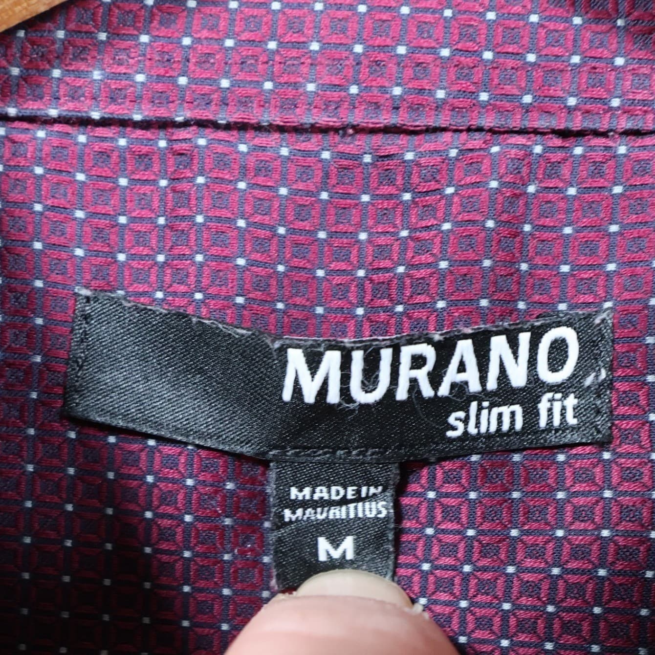 Murano Button Down Shirt Mens M Burgundy Excellent Slim Fit Geometric Print - Thumbnail 7