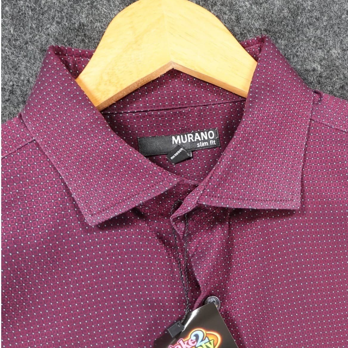 Murano Button Down Shirt Mens M Burgundy Excellent Slim Fit Geometric Print - Thumbnail 9