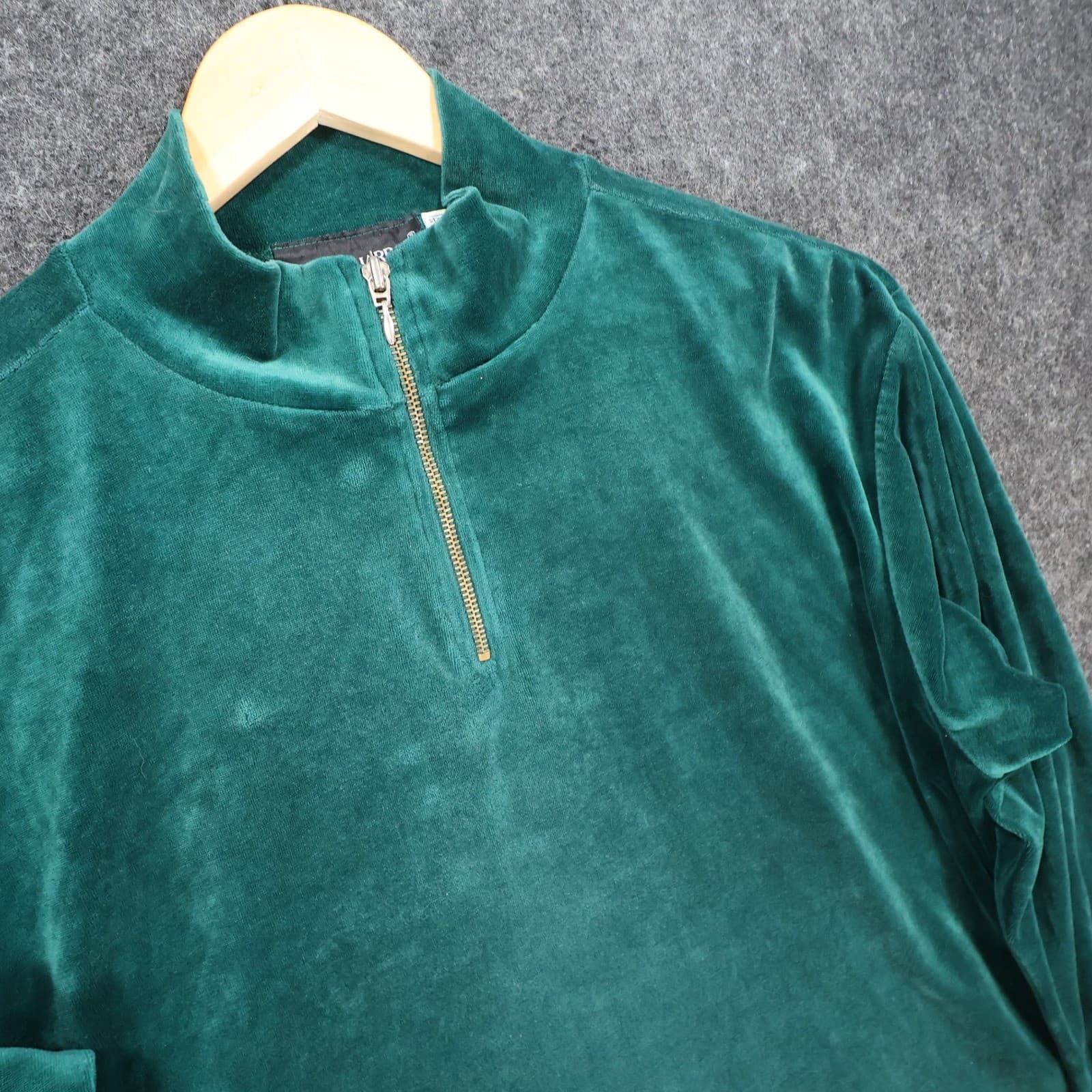Sag Harbor Pullover Women Large Green Excellent Velour Quarter Zip - Thumbnail 9