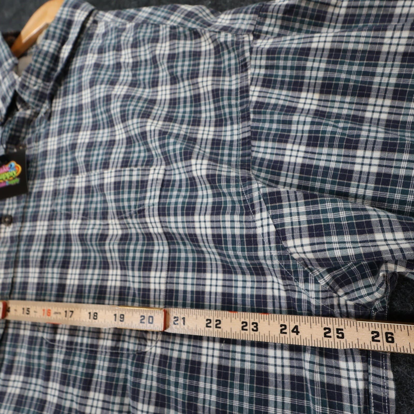 Haggar Button Down Mens XXL Blue Excellent Plaid Cotton - Thumbnail 3