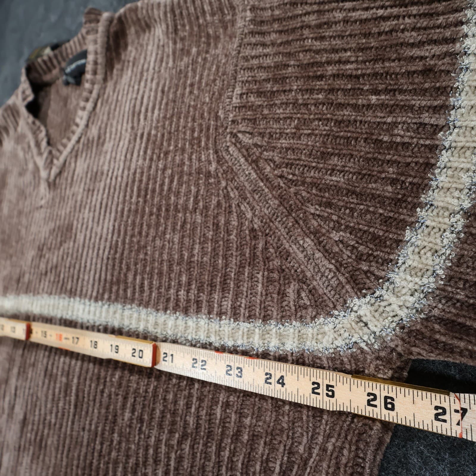 Croft & Barrow Sweater Mens XLT Brown Excellent Chenille Ribbed V-Neck - Thumbnail 4