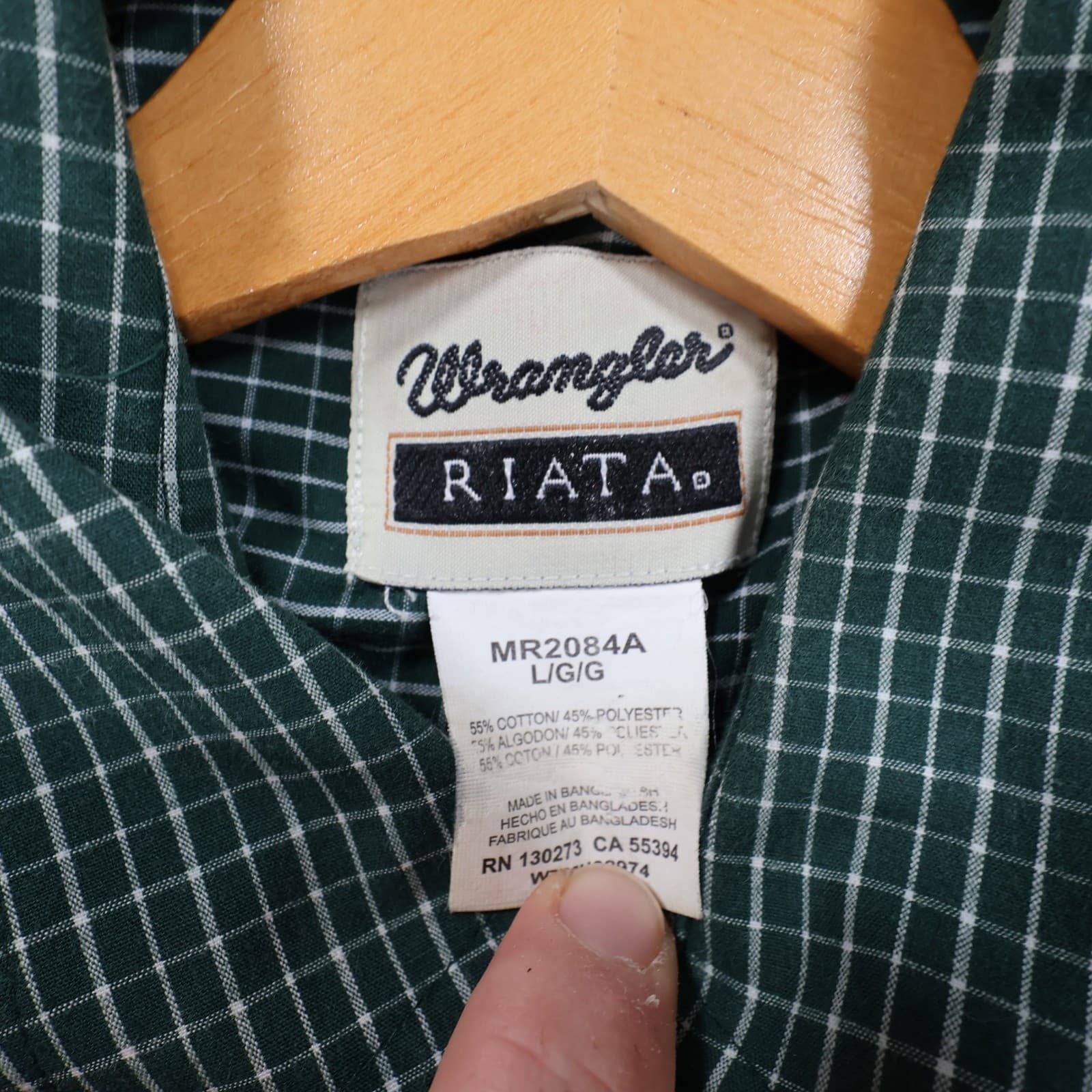Wrangler Button Up Shirt Mens L Green Excellent Plaid Long Sleeve MR2084A - Thumbnail 7