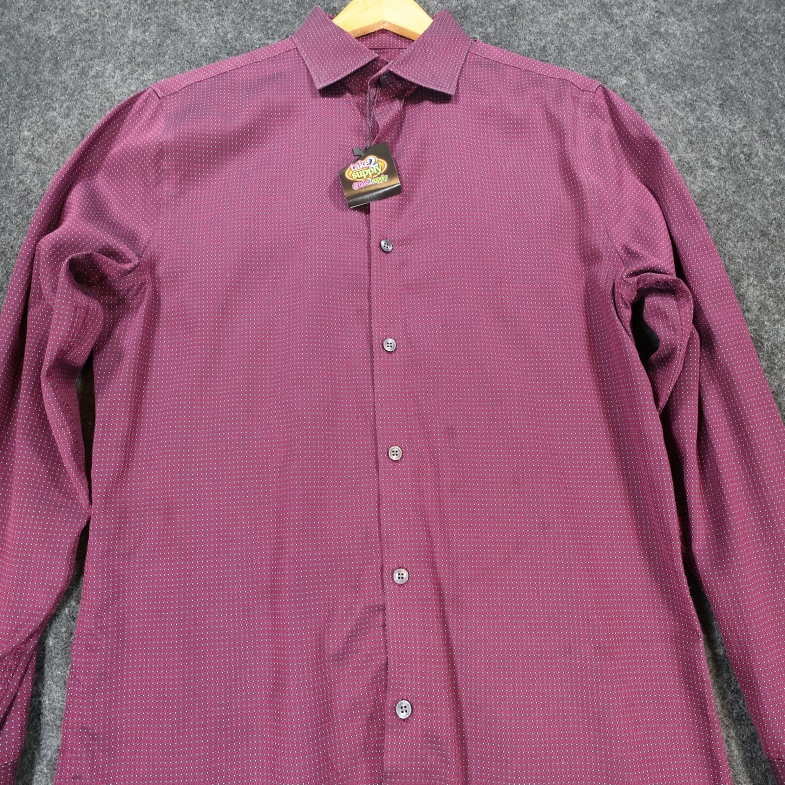 Murano Button Down Shirt Mens M Burgundy Excellent Slim Fit Geometric Print - Thumbnail 10