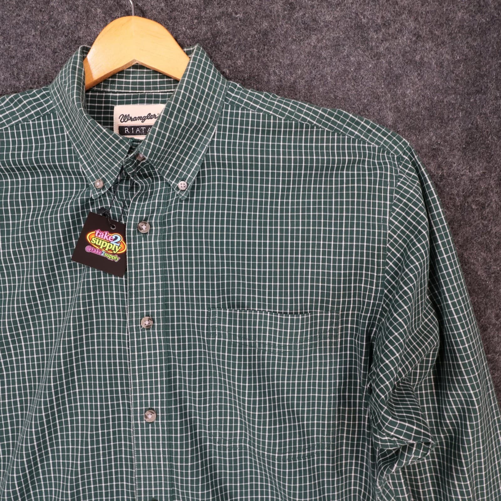 Wrangler Button Up Shirt Mens L Green Excellent Plaid Long Sleeve MR2084A - Thumbnail 8